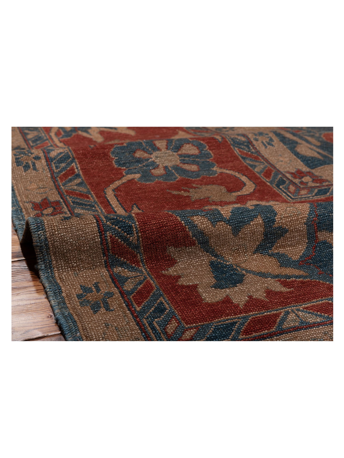 Turkish Elvan 73594 Blue Red 12.3x17.4 Hand Knotted Rug