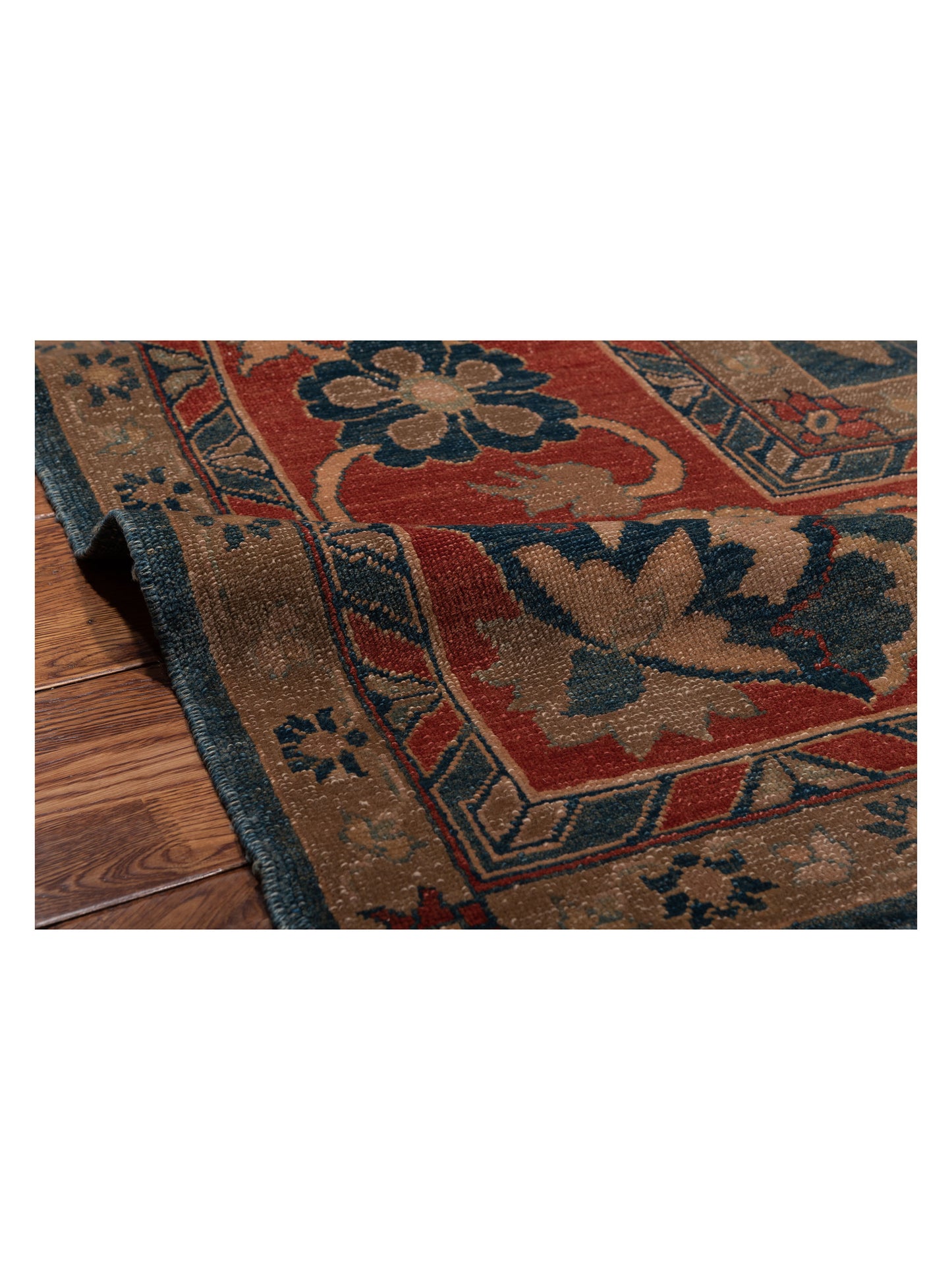 Turkish Elvan 73603 Blue Rust 12.6x17.5 Hand Knotted Rug