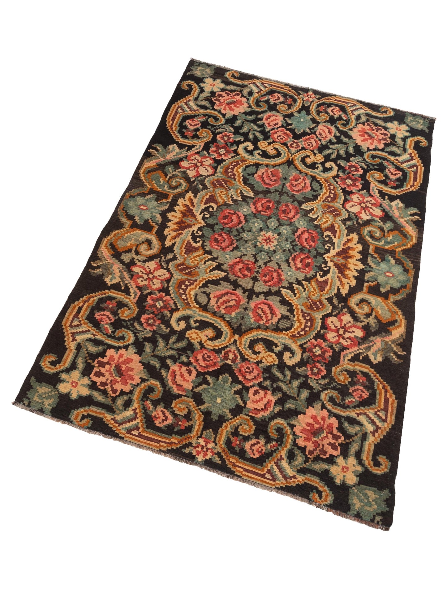 Old Basserabian Kilim 73707 Black Green 5.10x9.5 Hand Woven Rug
