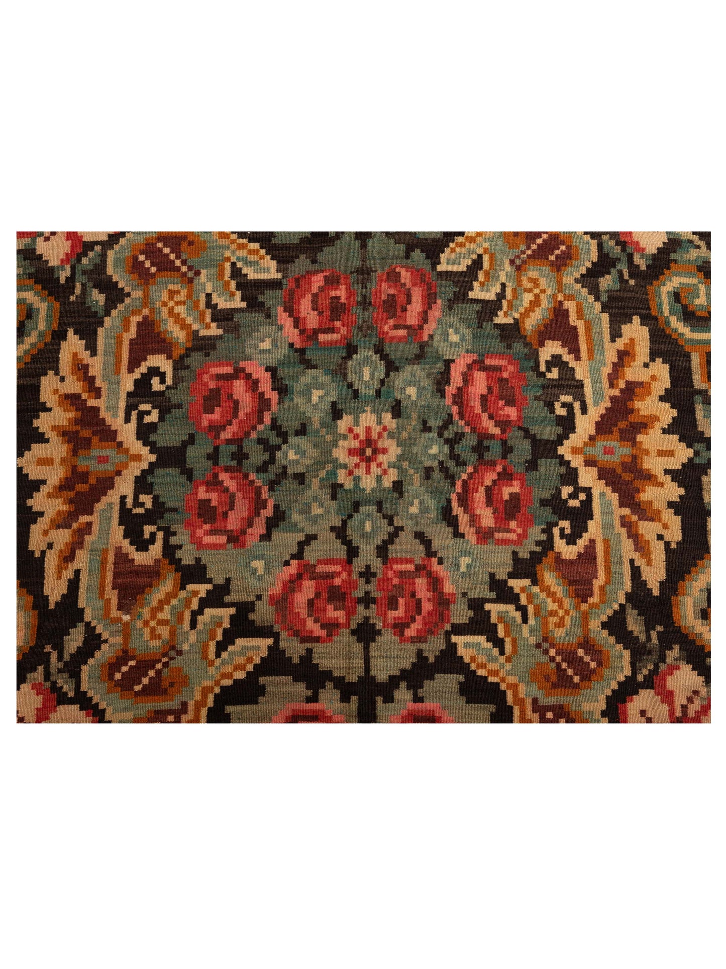 Old Basserabian Kilim 73707 Black Green 5.10x9.5 Hand Woven Rug