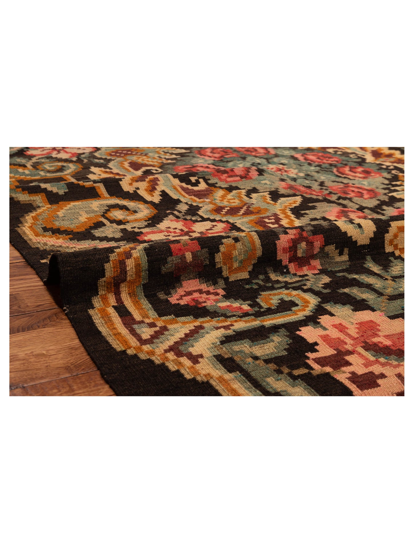 Old Basserabian Kilim 73707 Black Green 5.10x9.5 Hand Woven Rug