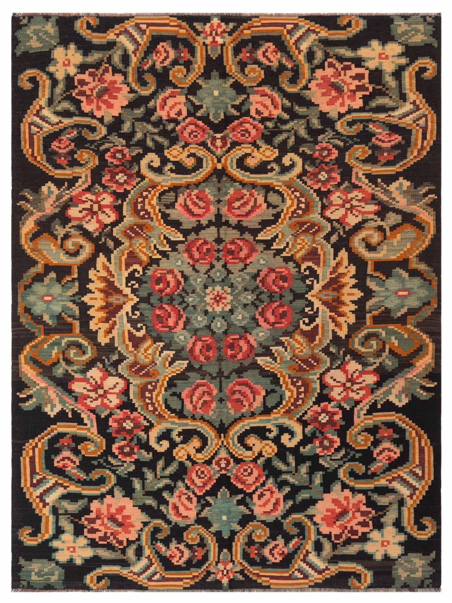 Pasha Old Basserabian Kilim Black Green Traditional
