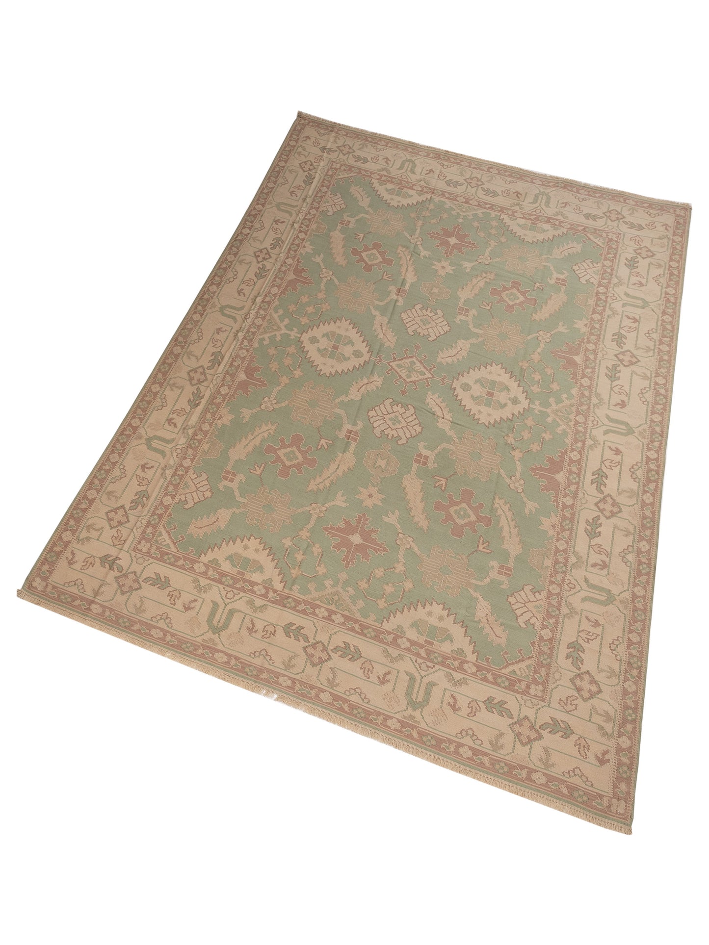 Transilvanian Kilim 73781 Green Ivory 10.2x14 Hand Woven Rug