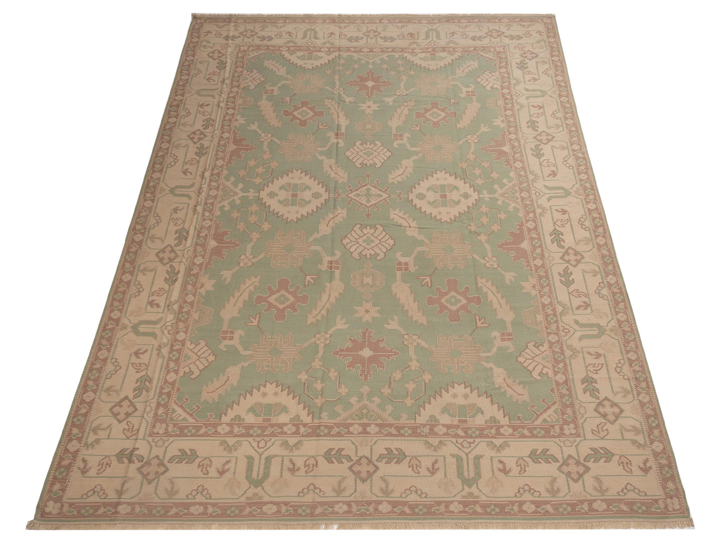 Transilvanian Kilim 73781 Green Ivory 10.2x14 Hand Woven Rug