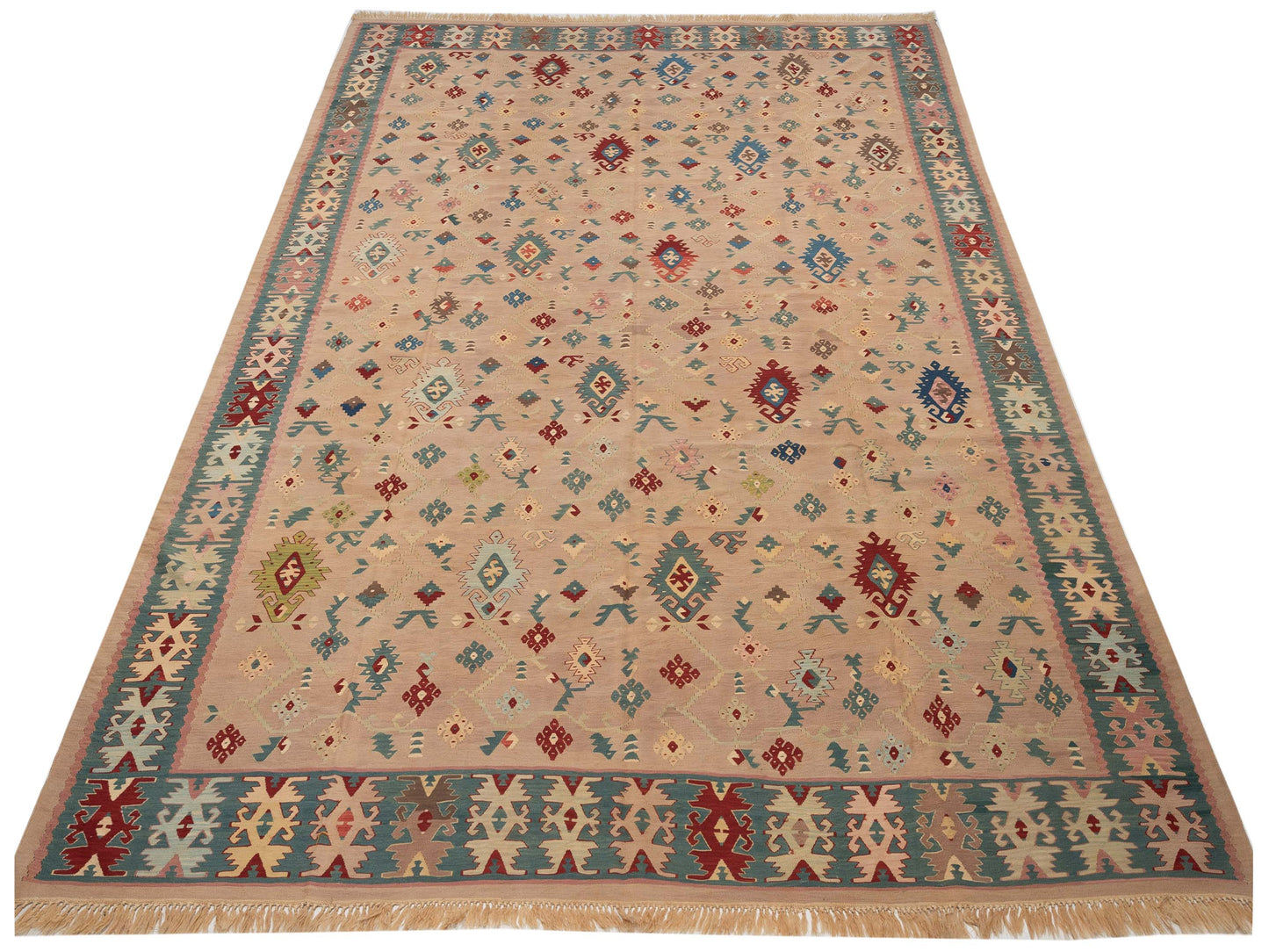 Transilvanian Kilim 73825 Pink Green 9.1x12.3 Hand Woven Rug