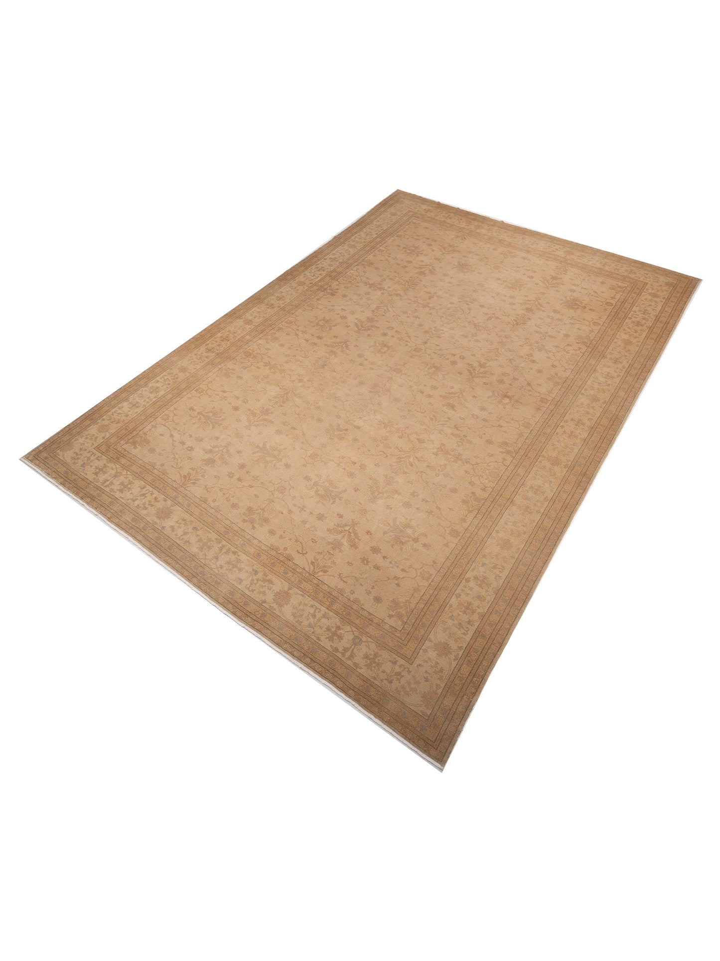 Turkish Elvan 73887 Beige Beige 14.2x20.3 Hand Knotted Rug
