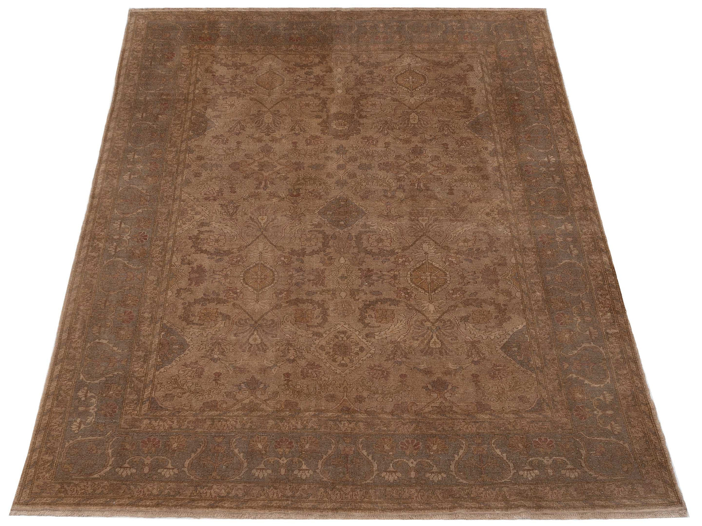 Turkish Elvan 74497 Beige Gray 9.3x11.9 Hand Knotted Rug