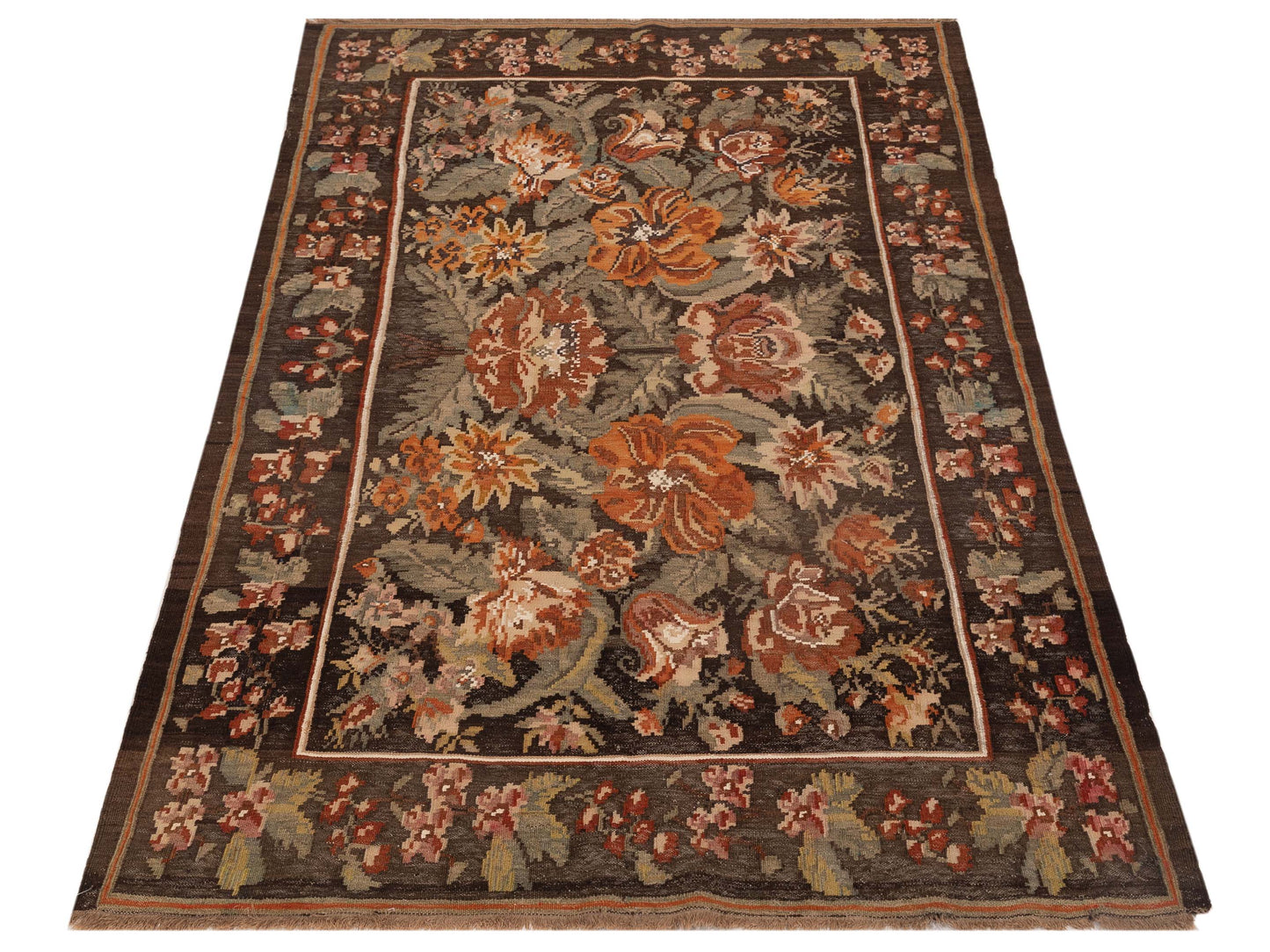 Old Basserabian Kilim 75416 Brown 4.8x8.9 Hand Woven Rug