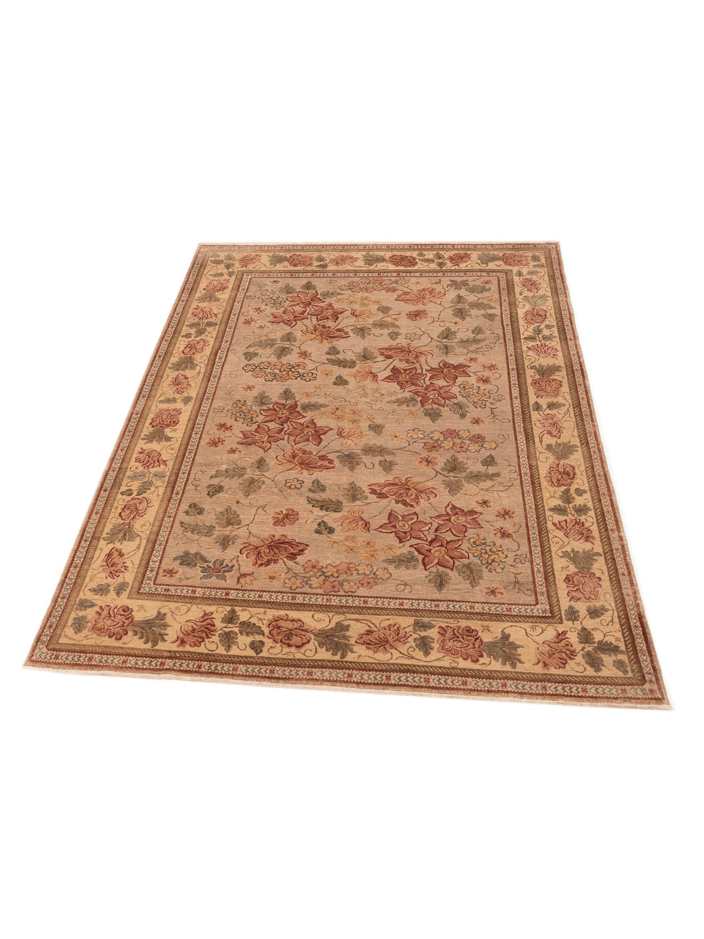 Turkish Elvan Firuz Light Brown Cream 9.1x12.4 Hand Knotted Rug