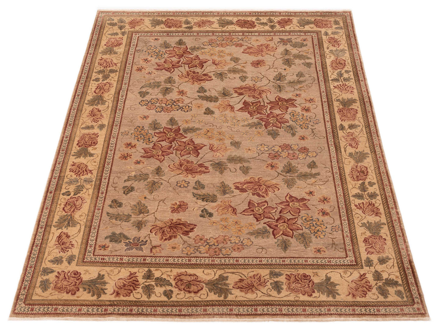 Turkish Elvan Firuz Light Brown Cream 9.1x12.4 Hand Knotted Rug