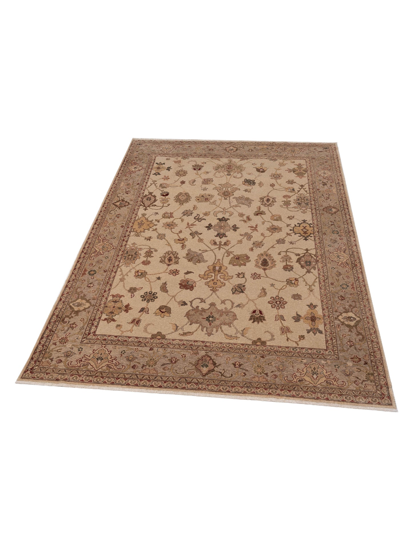 Turkish Elvan 77734 Ivory Silver 9.3x12.8 Hand Knotted Rug