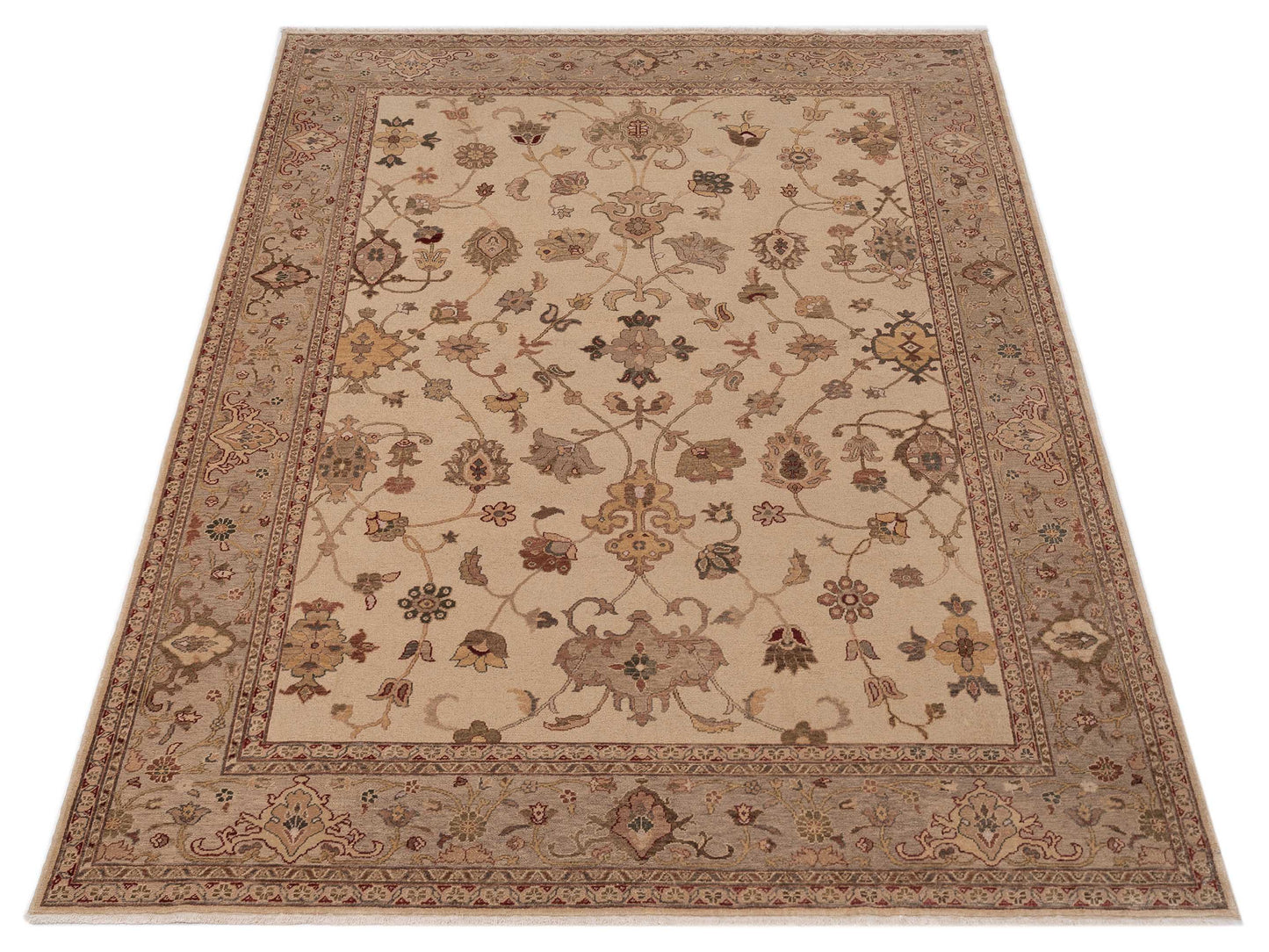 Turkish Elvan 77734 Ivory Silver 9.3x12.8 Hand Knotted Rug