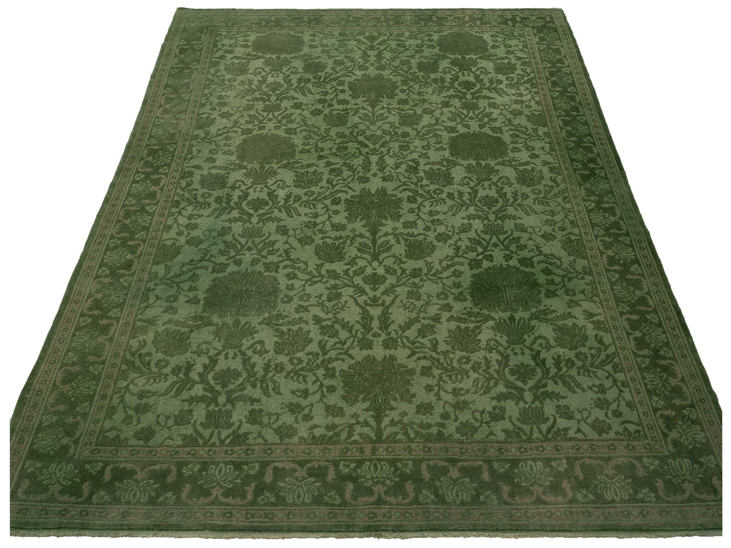 Vintage 78096 Green 9.3x11.2 Hand Knotted Rug