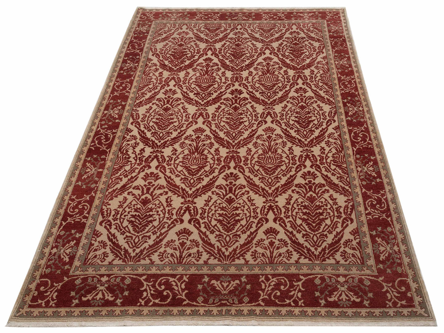 Turkish Elvan 78630 Beige Red 7.2x10.6 Hand Knotted Rug