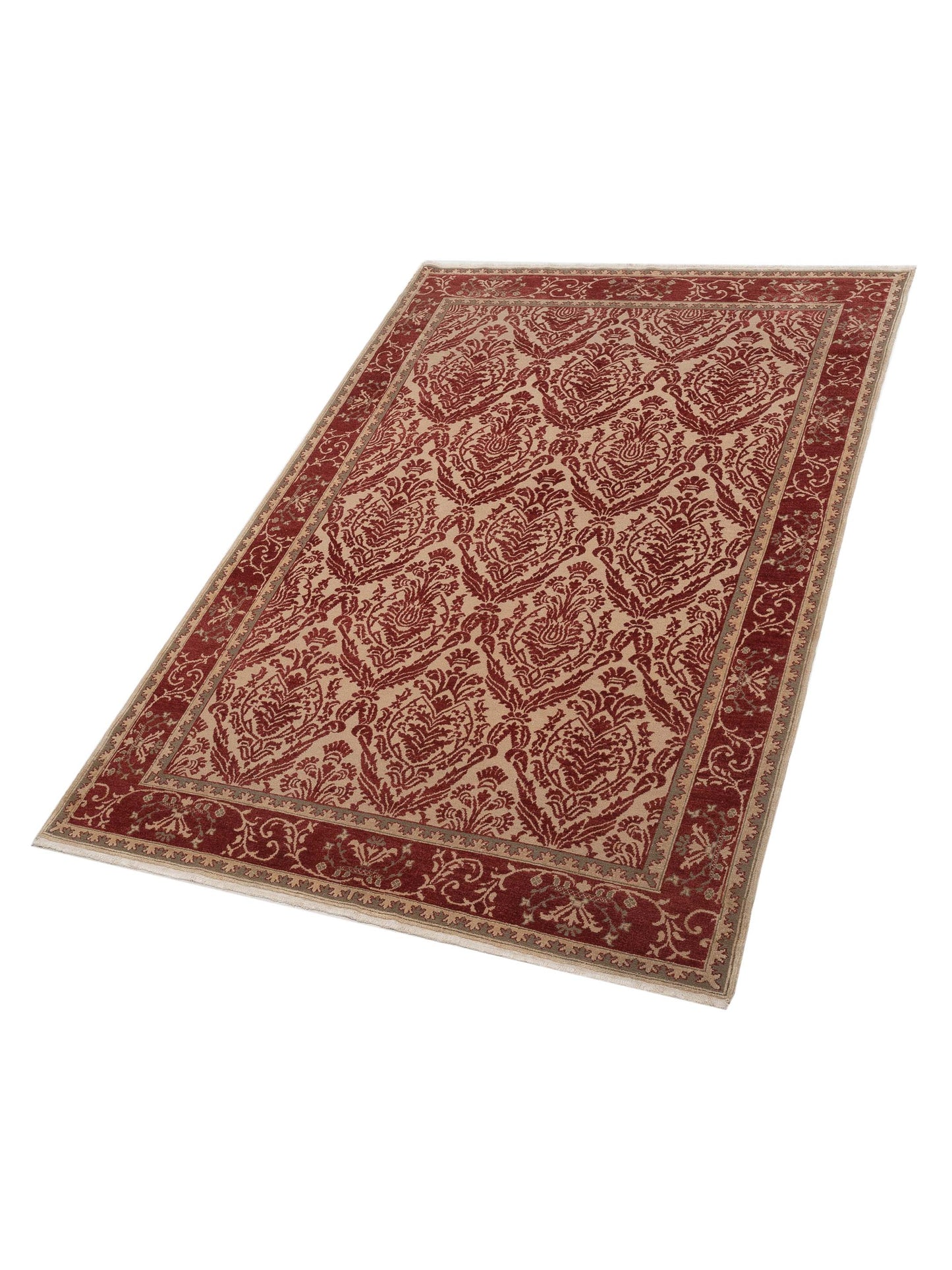 Turkish Elvan 78630 Beige Red 7.2x10.6 Hand Knotted Rug