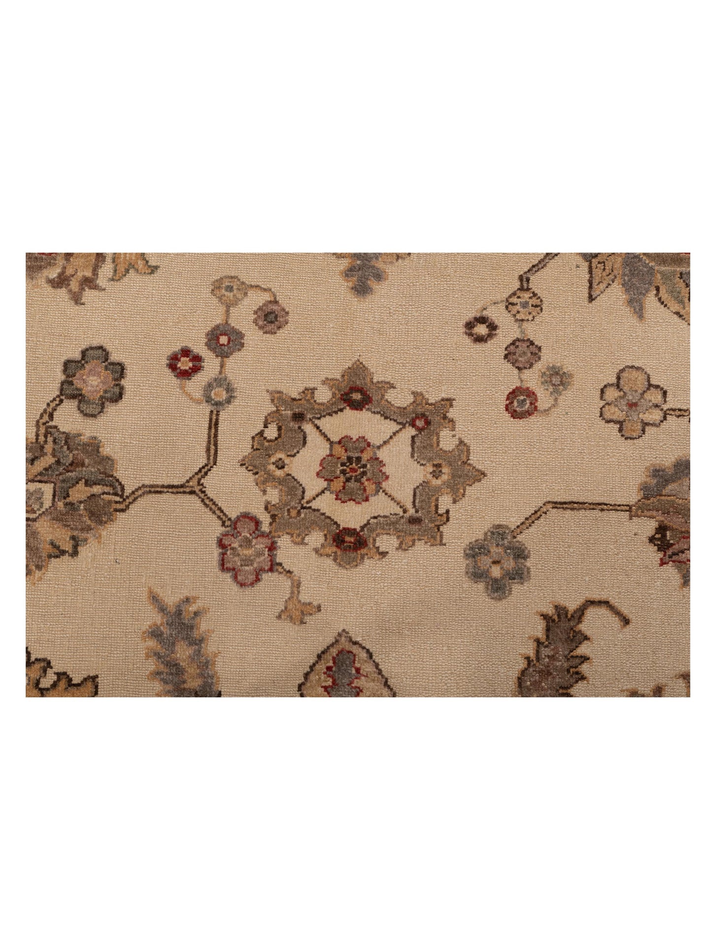 Turkish Elvan Zikra Ivory Sage Green 9x12.3 Hand Knotted Rug
