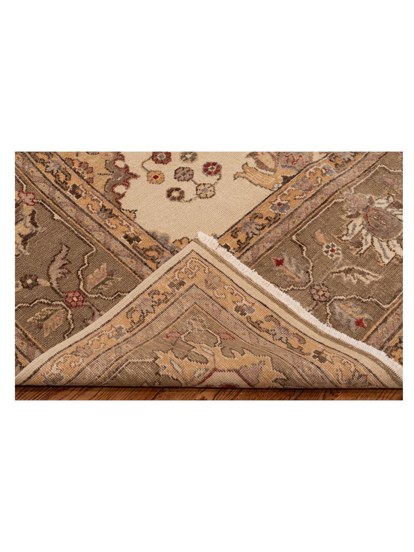Turkish Elvan Zikra Ivory Sage Green 9x12.3 Hand Knotted Rug