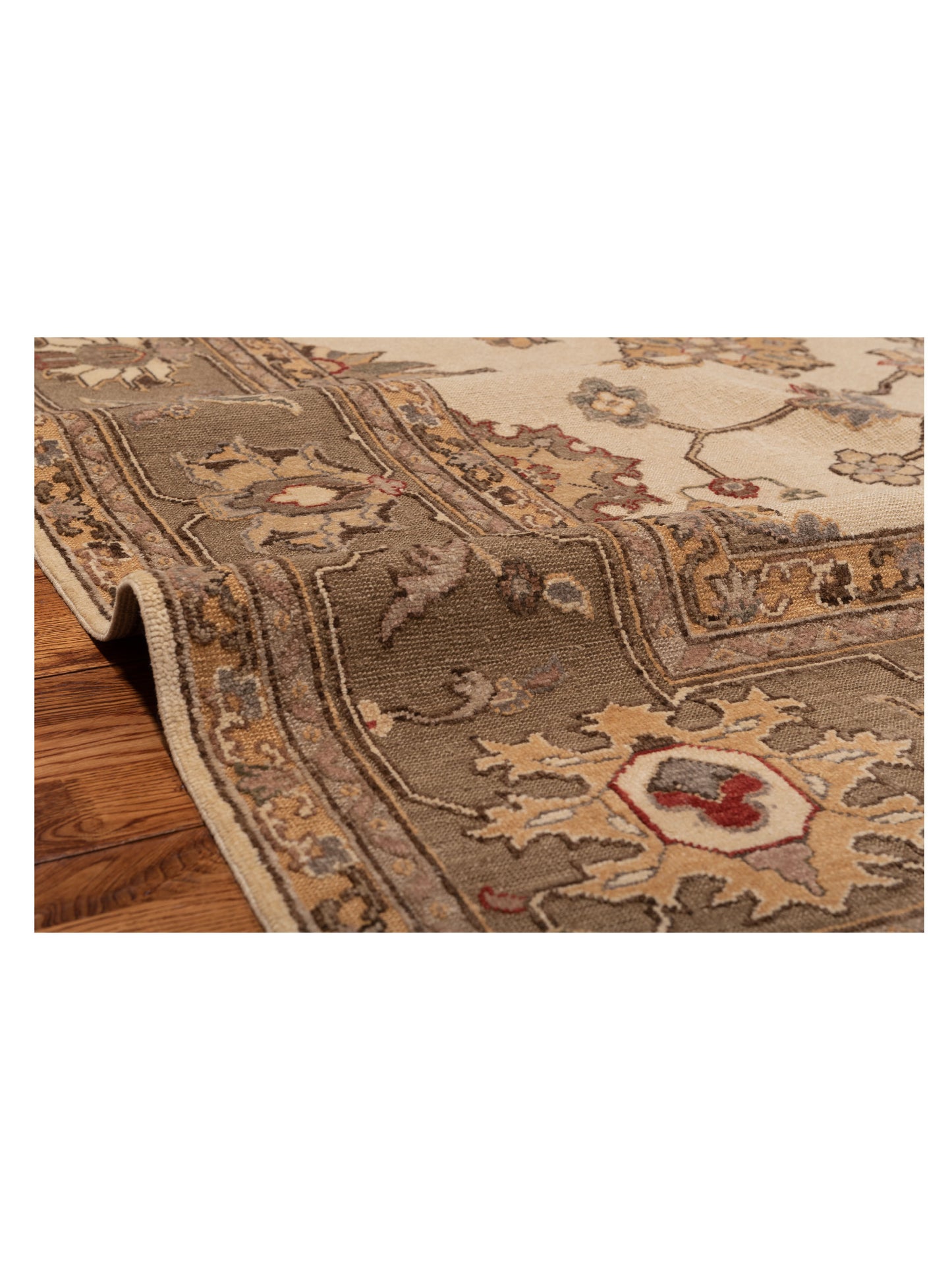 Turkish Elvan Zikra Ivory Sage Green 9x12.3 Hand Knotted Rug