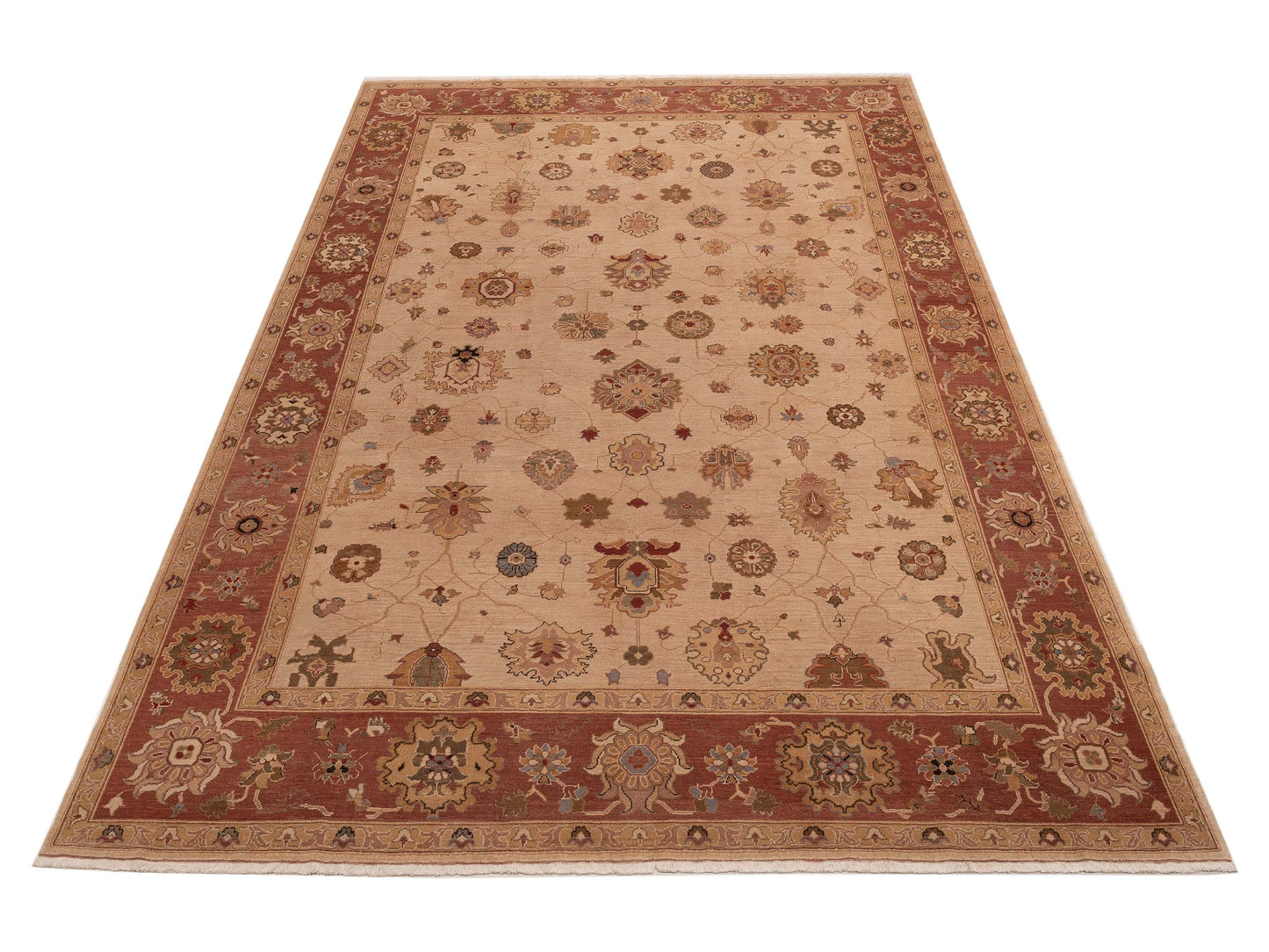 Turkish Elvan 79241 Beige Rust 10.1x15 Hand Knotted Rug