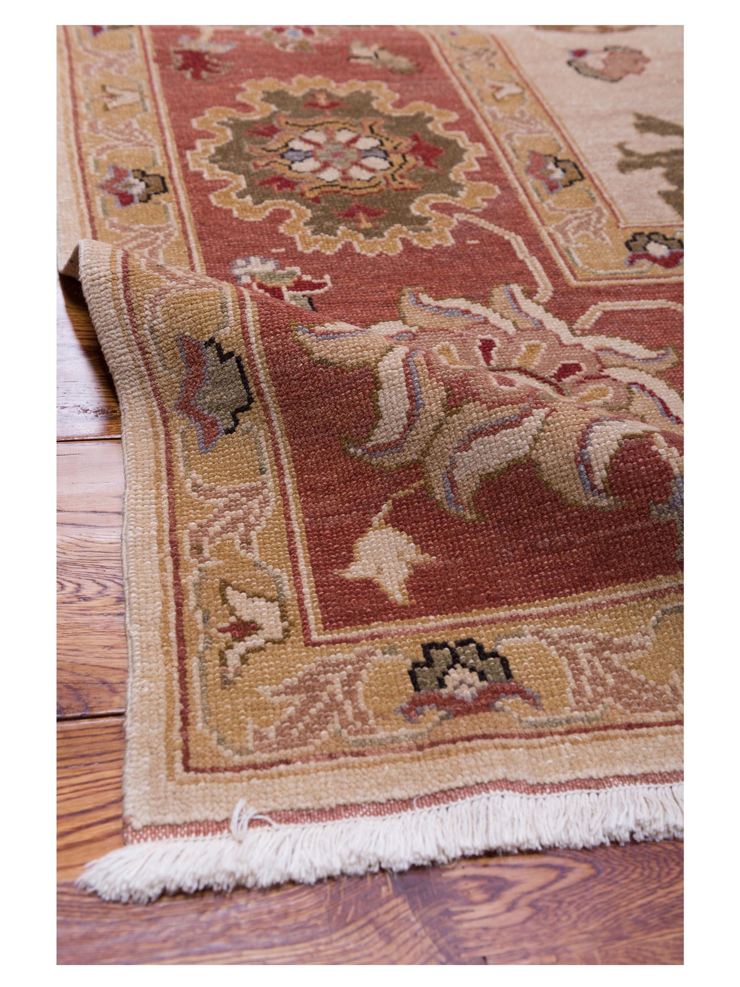 Turkish Elvan 79241 Beige Rust 10.1x15 Hand Knotted Rug