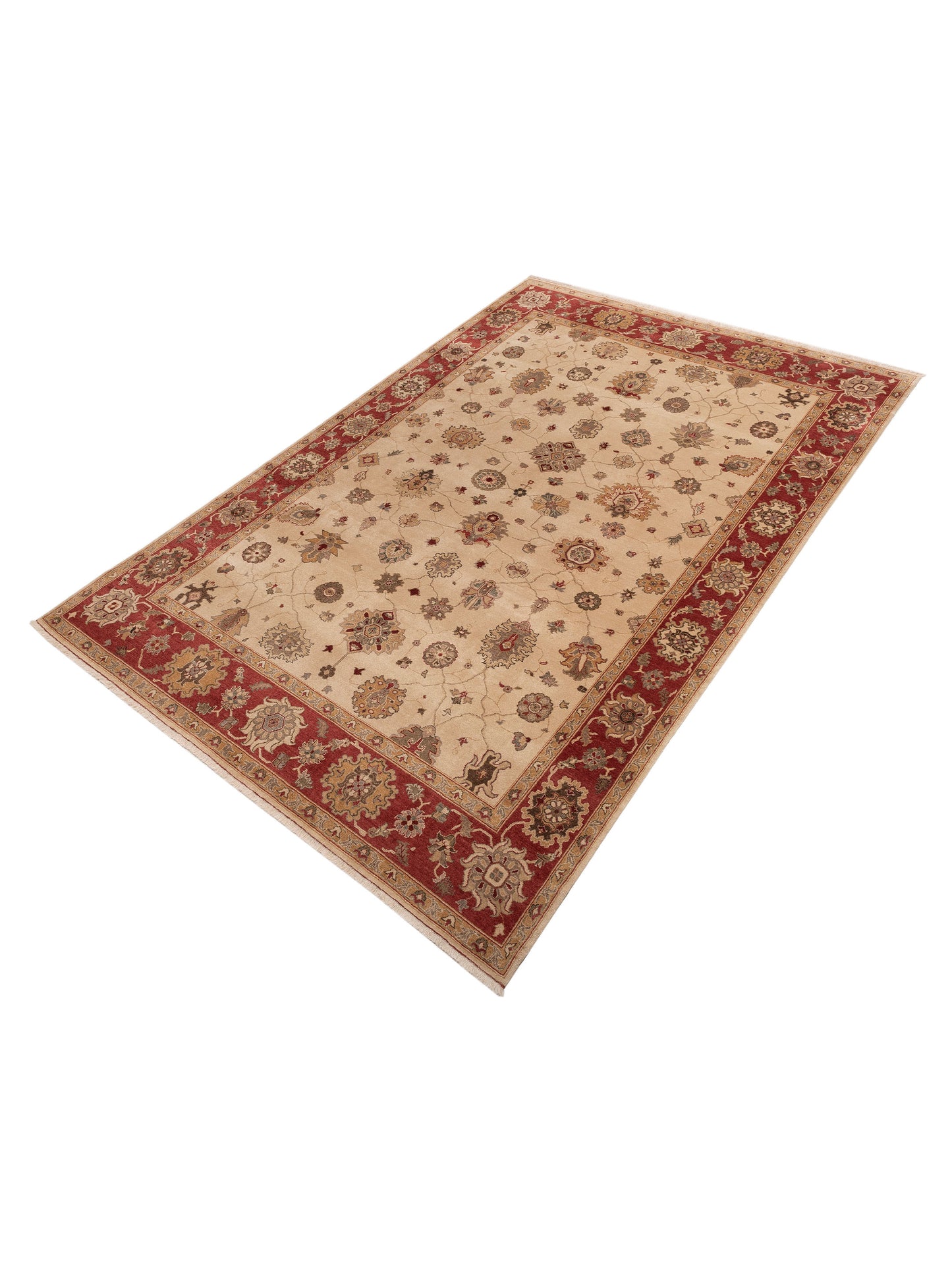 Turkish Elvan 79478 Ivory Red 10.1x14.11 Hand Knotted Rug