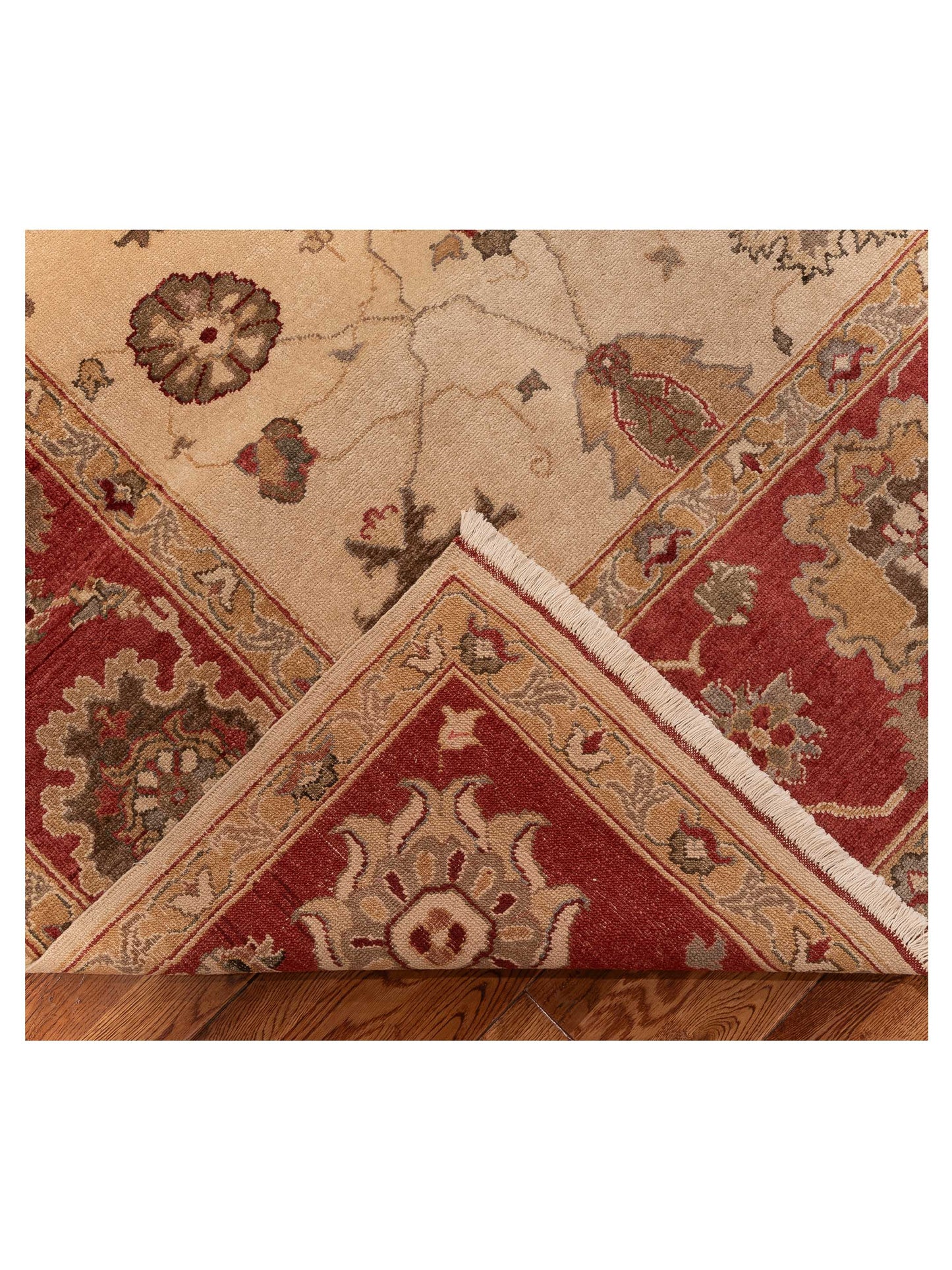 Turkish Elvan 79478 Ivory Red 10.1x14.11 Hand Knotted Rug