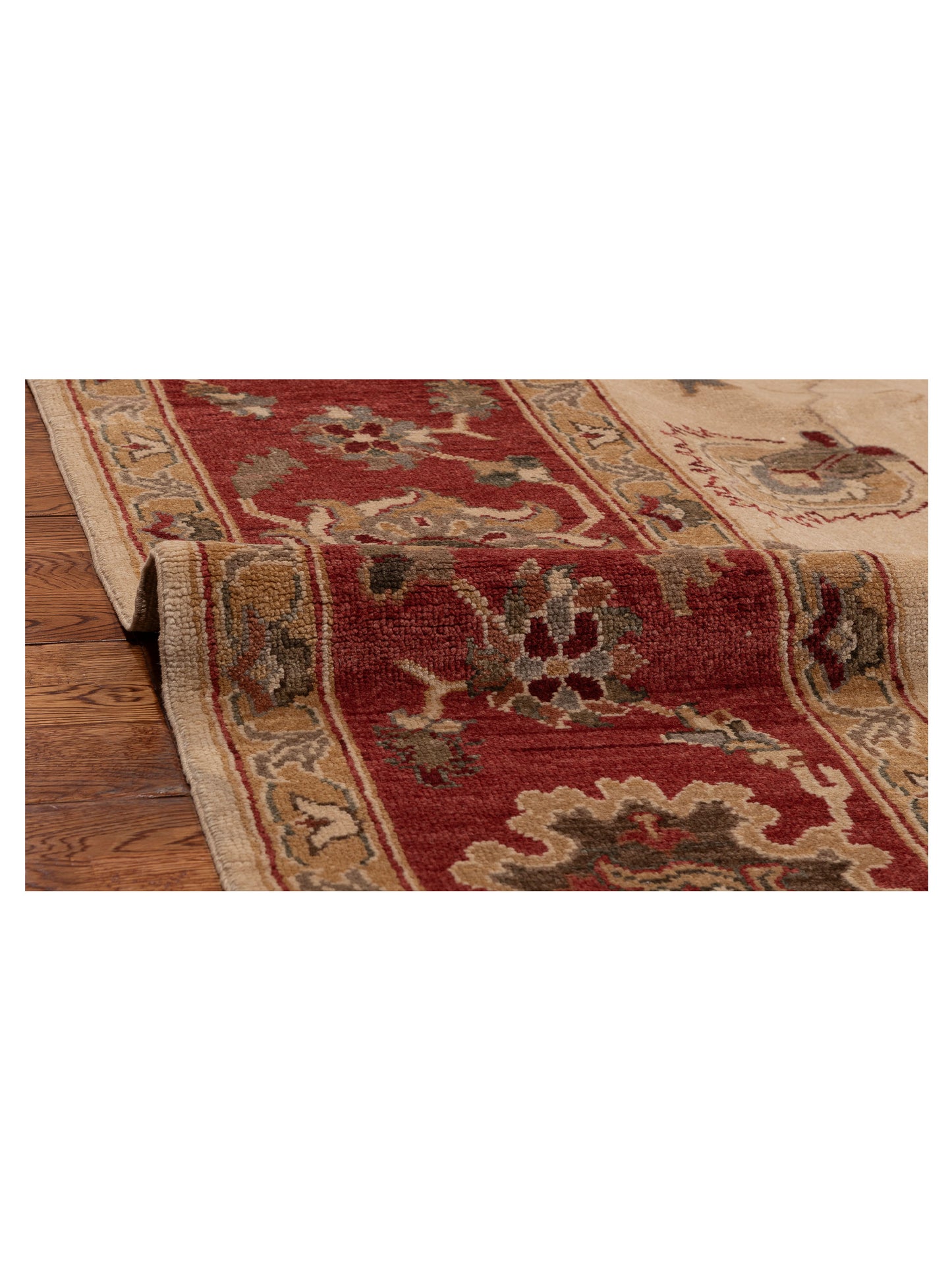 Turkish Elvan 79478 Ivory Red 10.1x14.11 Hand Knotted Rug