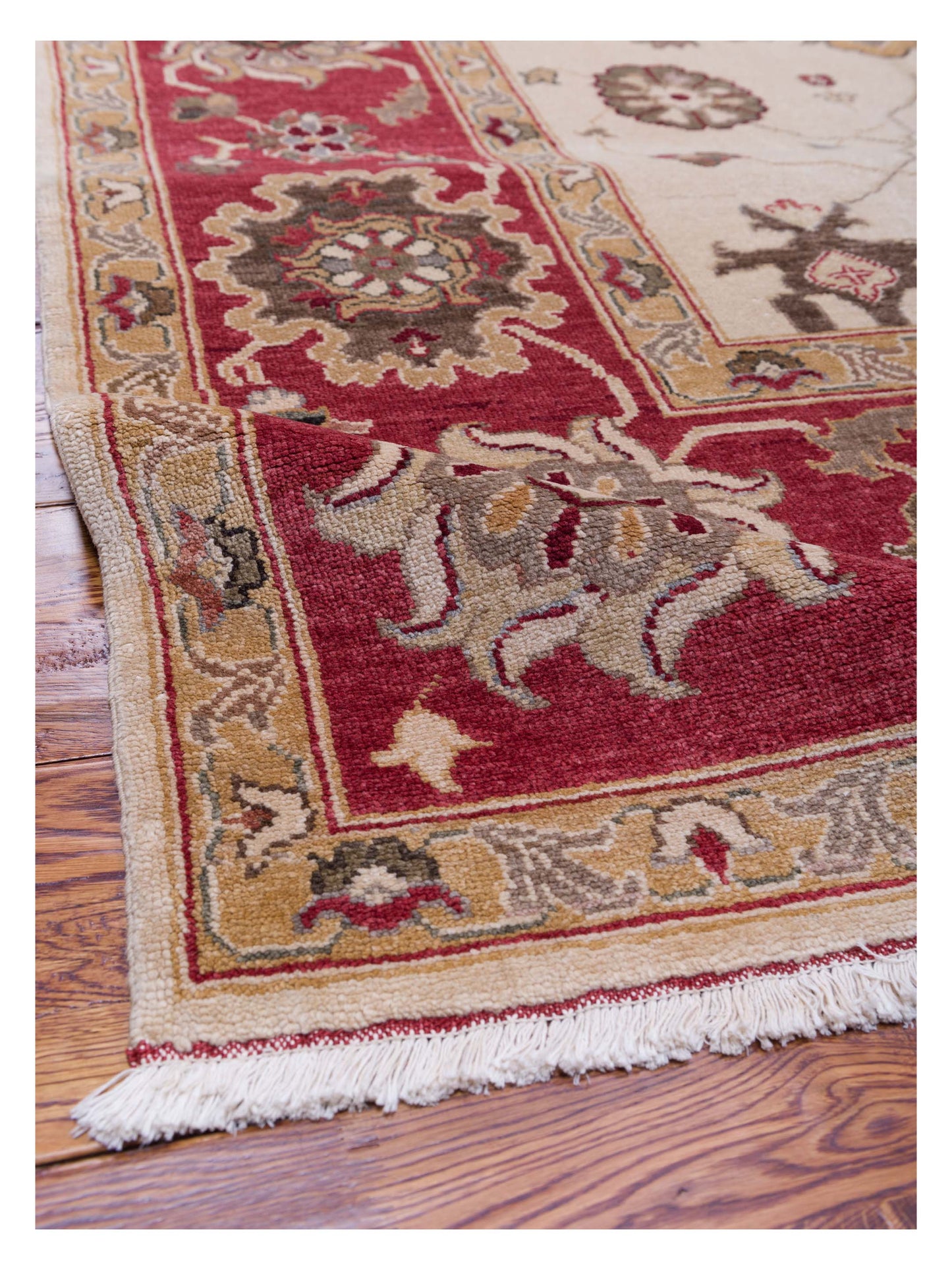 Turkish Elvan 79478 Ivory Red 10.1x14.11 Hand Knotted Rug