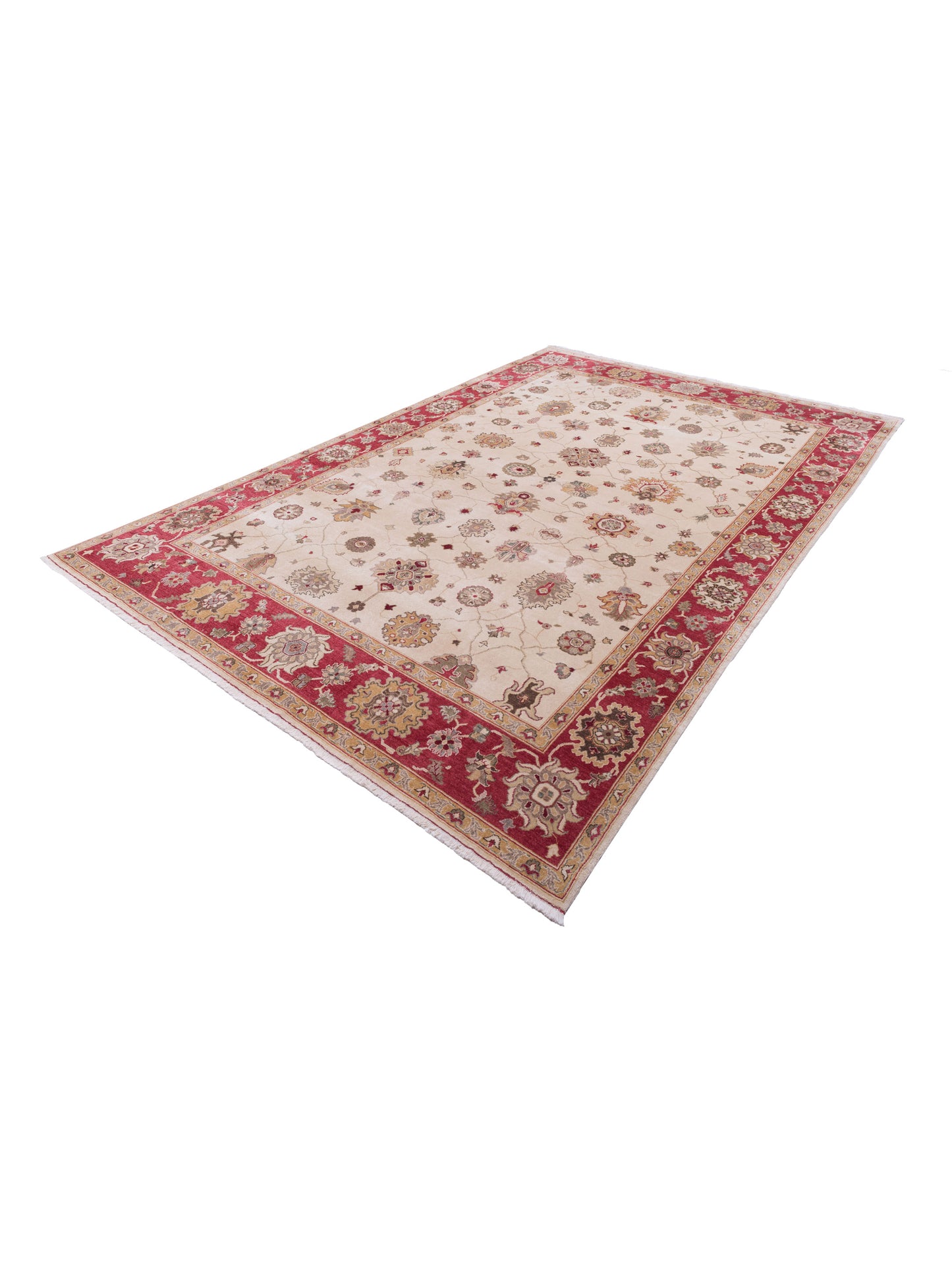 Turkish Elvan 79478 Ivory Red 10.1x14.11 Hand Knotted Rug