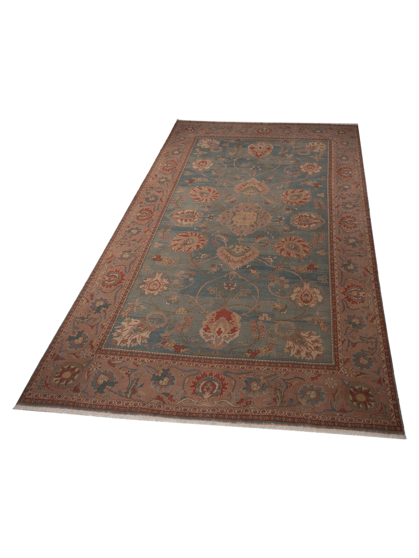 Turkish Elvan 79482 Blue Pink 12.2x18.6 Hand Knotted Rug