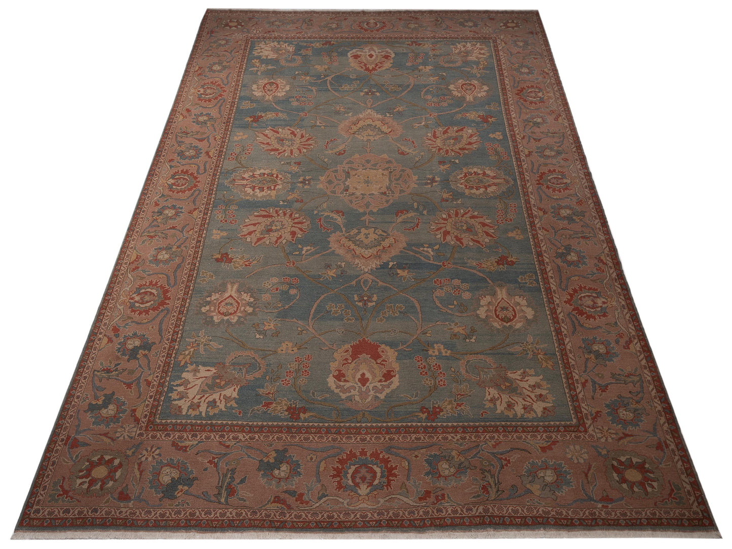 Turkish Elvan 79482 Blue Pink 12.2x18.6 Hand Knotted Rug