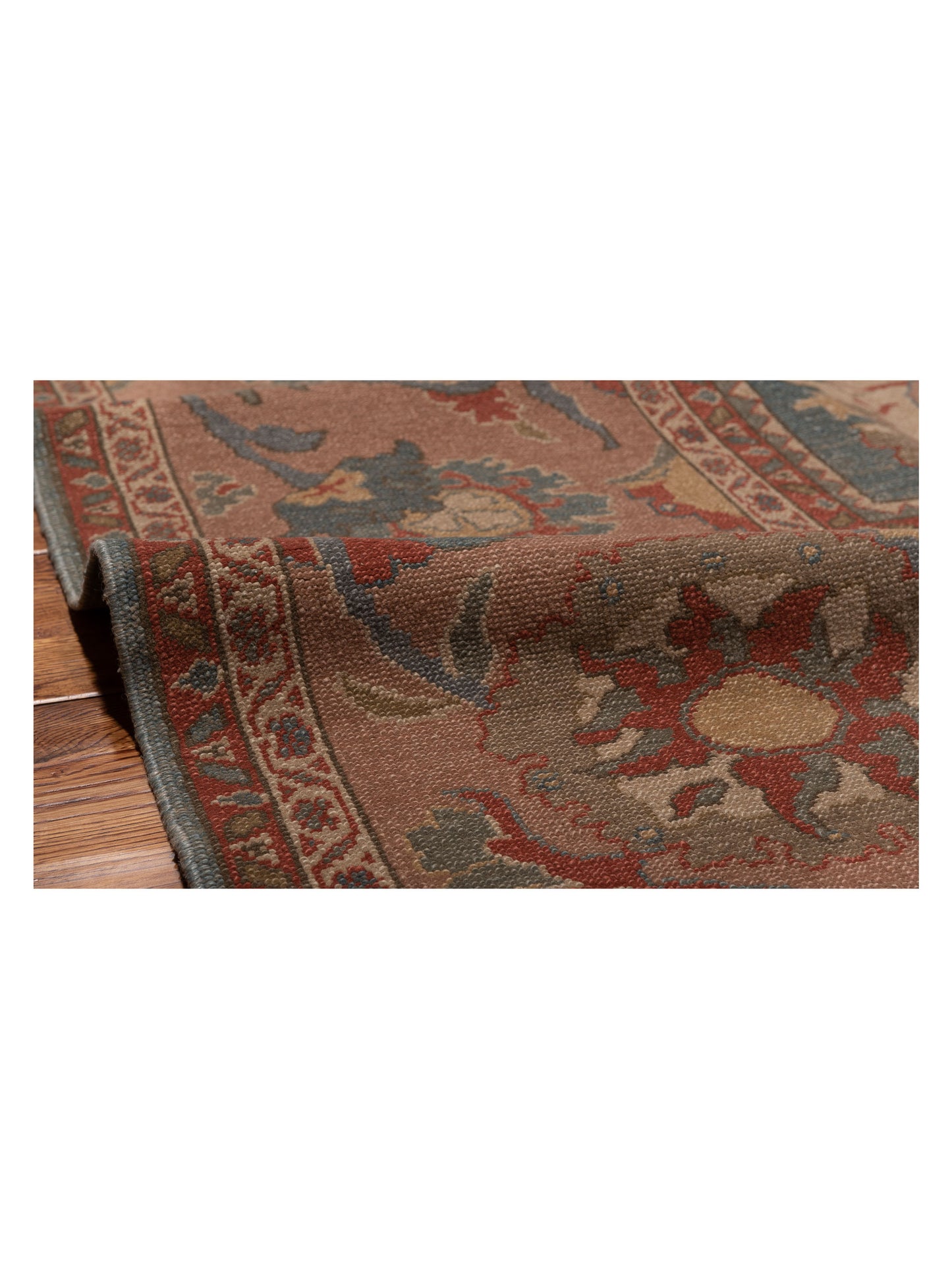 Turkish Elvan 79482 Blue Pink 12.2x18.6 Hand Knotted Rug
