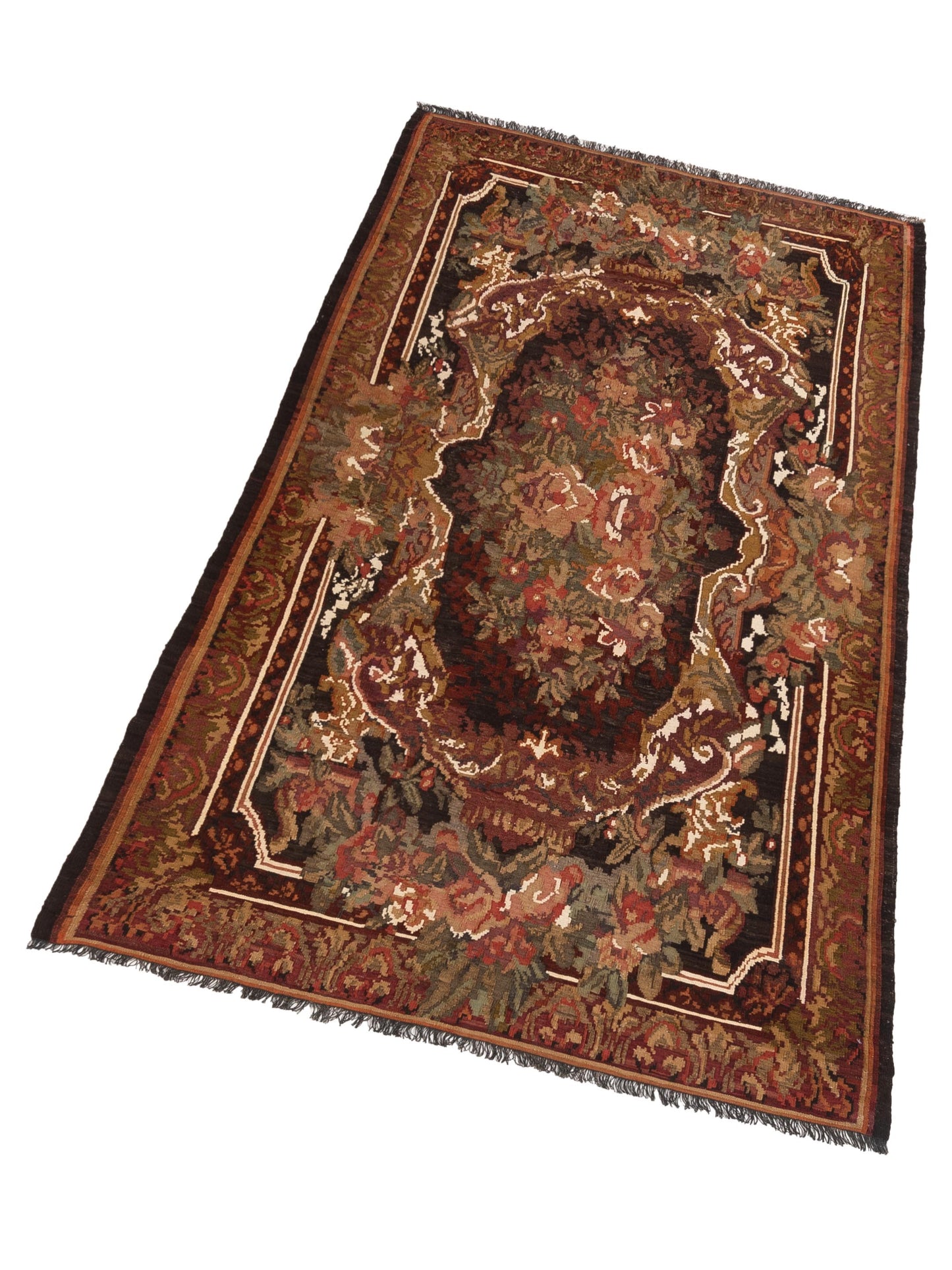Old Basserabian Kilim 79803 Black Brown 6x10.2 Hand Woven Rug