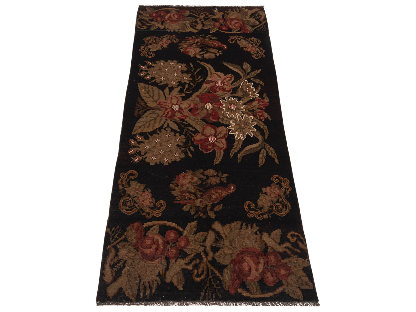 Old Basserabian Kilim 80408 Black 3.6x8.9 Hand Woven Rug