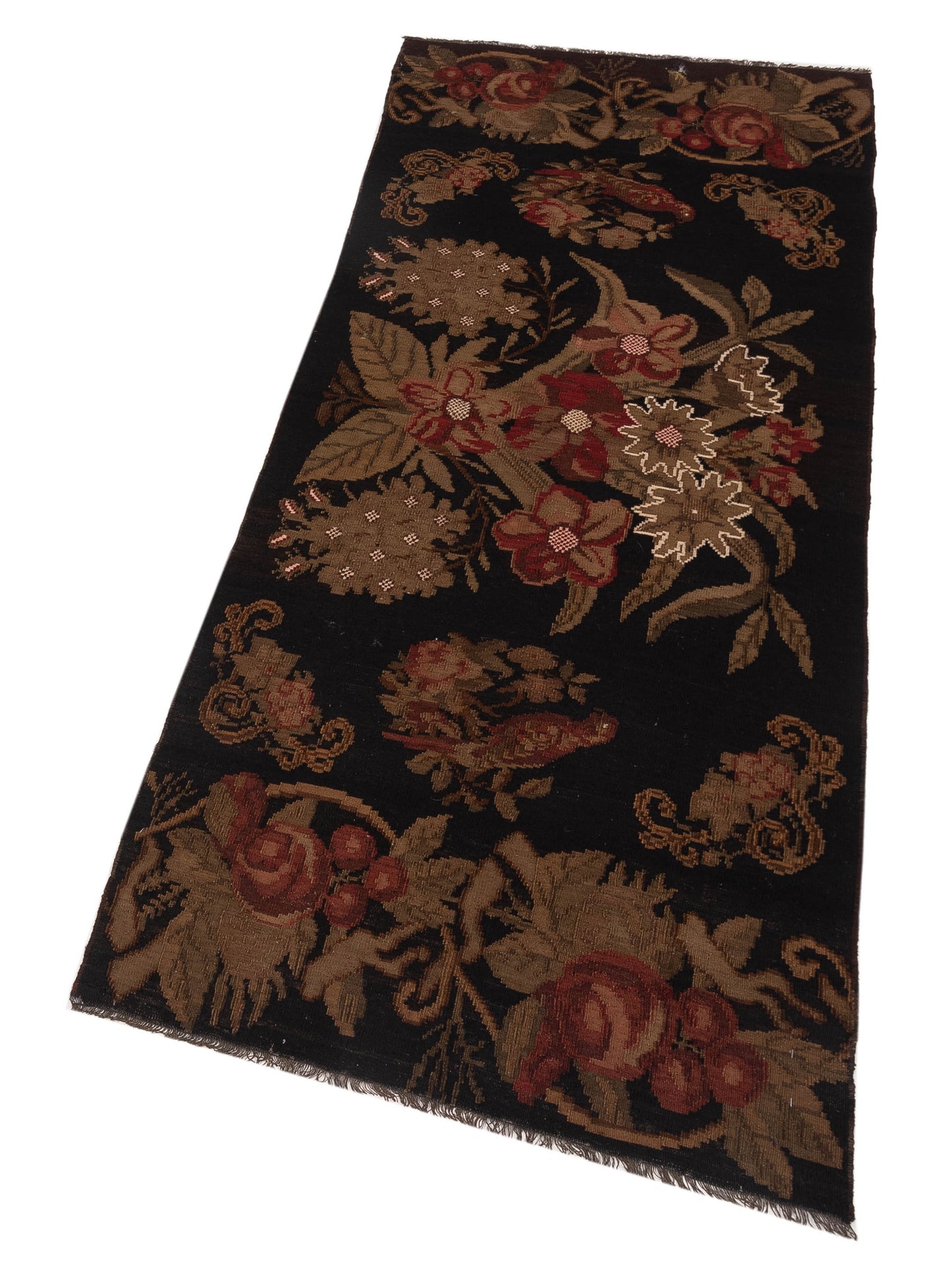 Old Basserabian Kilim 80408 Black 3.6x8.9 Hand Woven Rug
