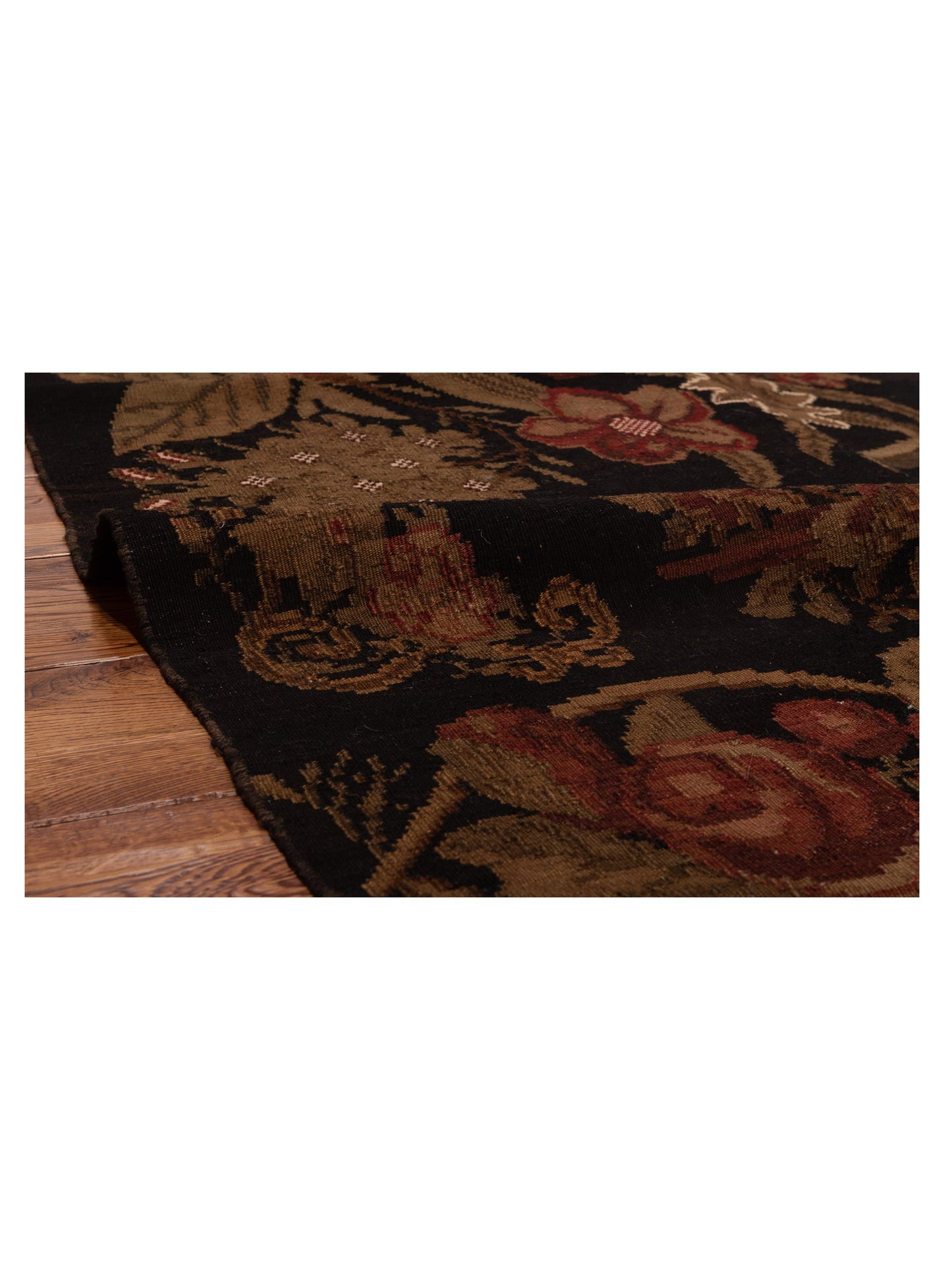 Old Basserabian Kilim 80408 Black 3.6x8.9 Hand Woven Rug