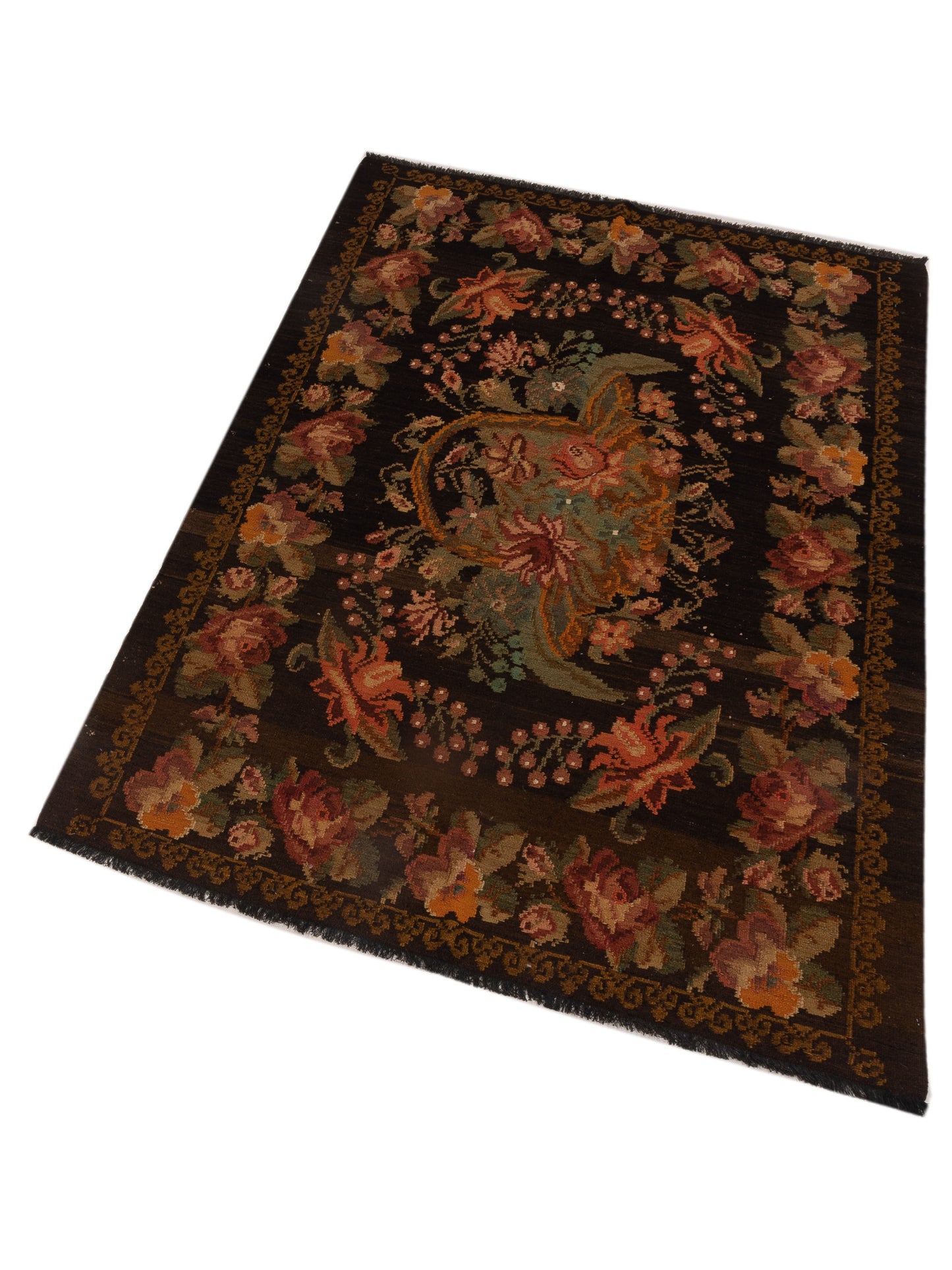 Old Basserabian Kilim 80430 Black 5x7.7 Hand Woven Rug