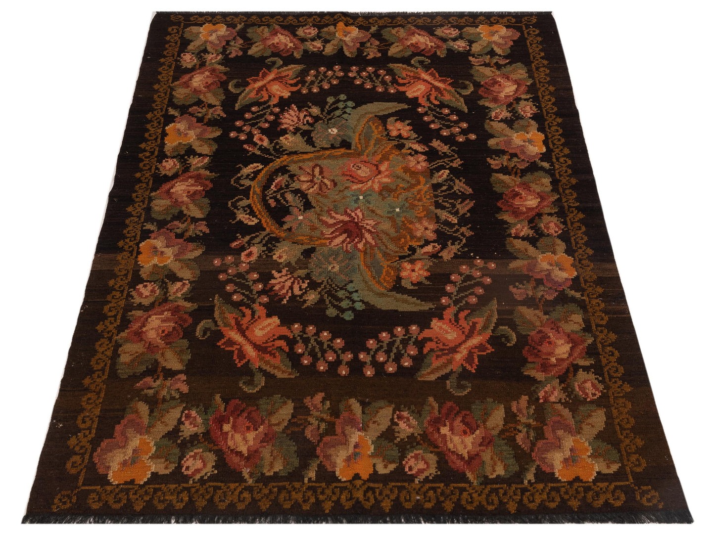 Old Basserabian Kilim 80430 Black 5x7.7 Hand Woven Rug