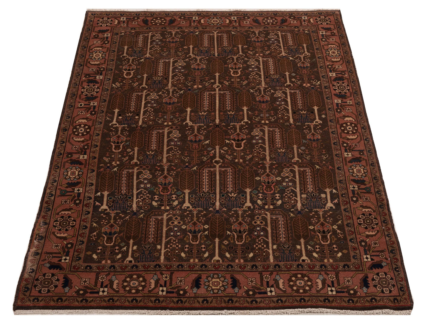Antique Heirloom 81216 Brown Pink 4.10x7.6 Hand Knotted Rug