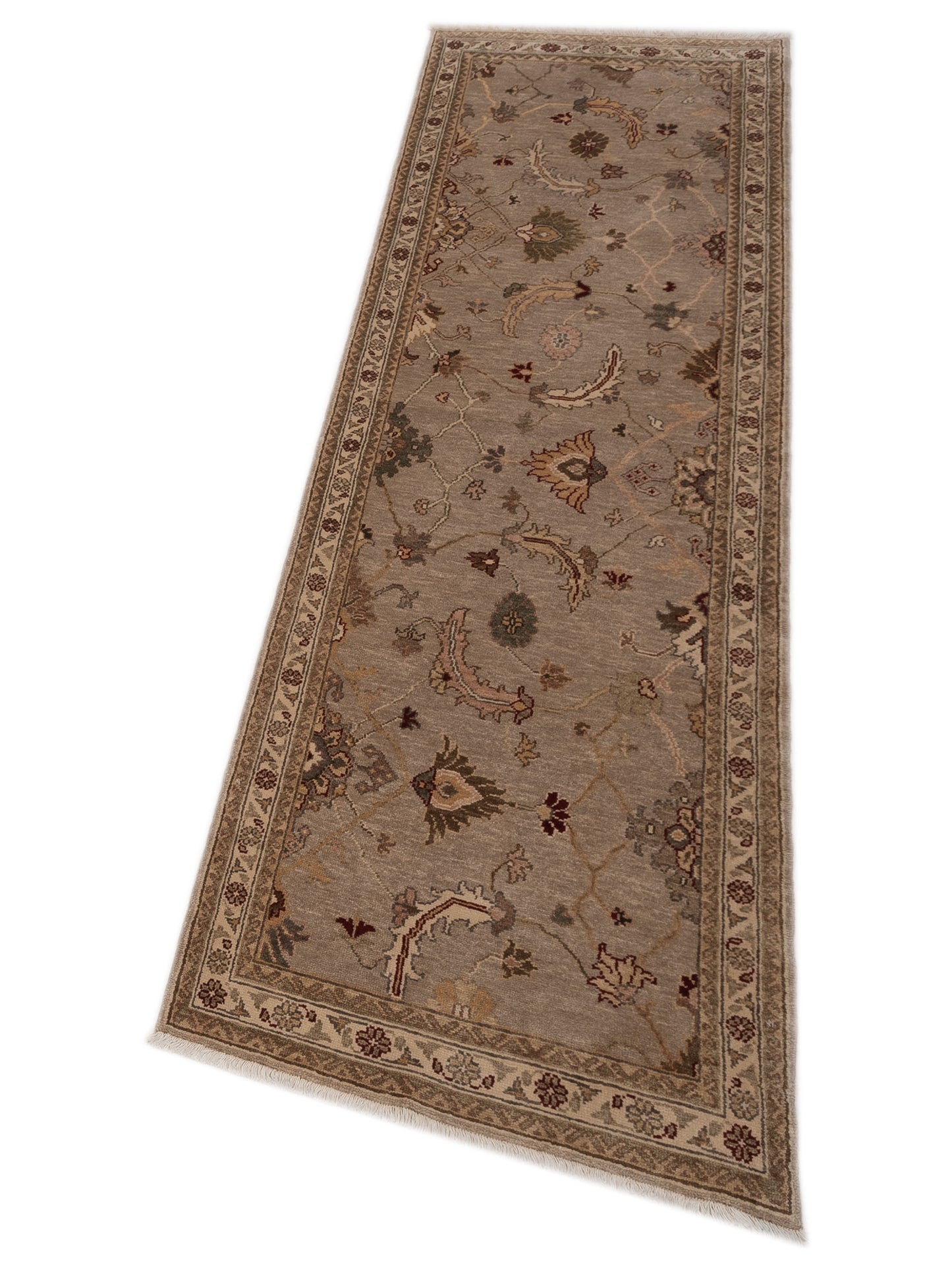 Turkish Elvan 82202 Gray Ivory 2.10x9.6 Hand Knotted Rug
