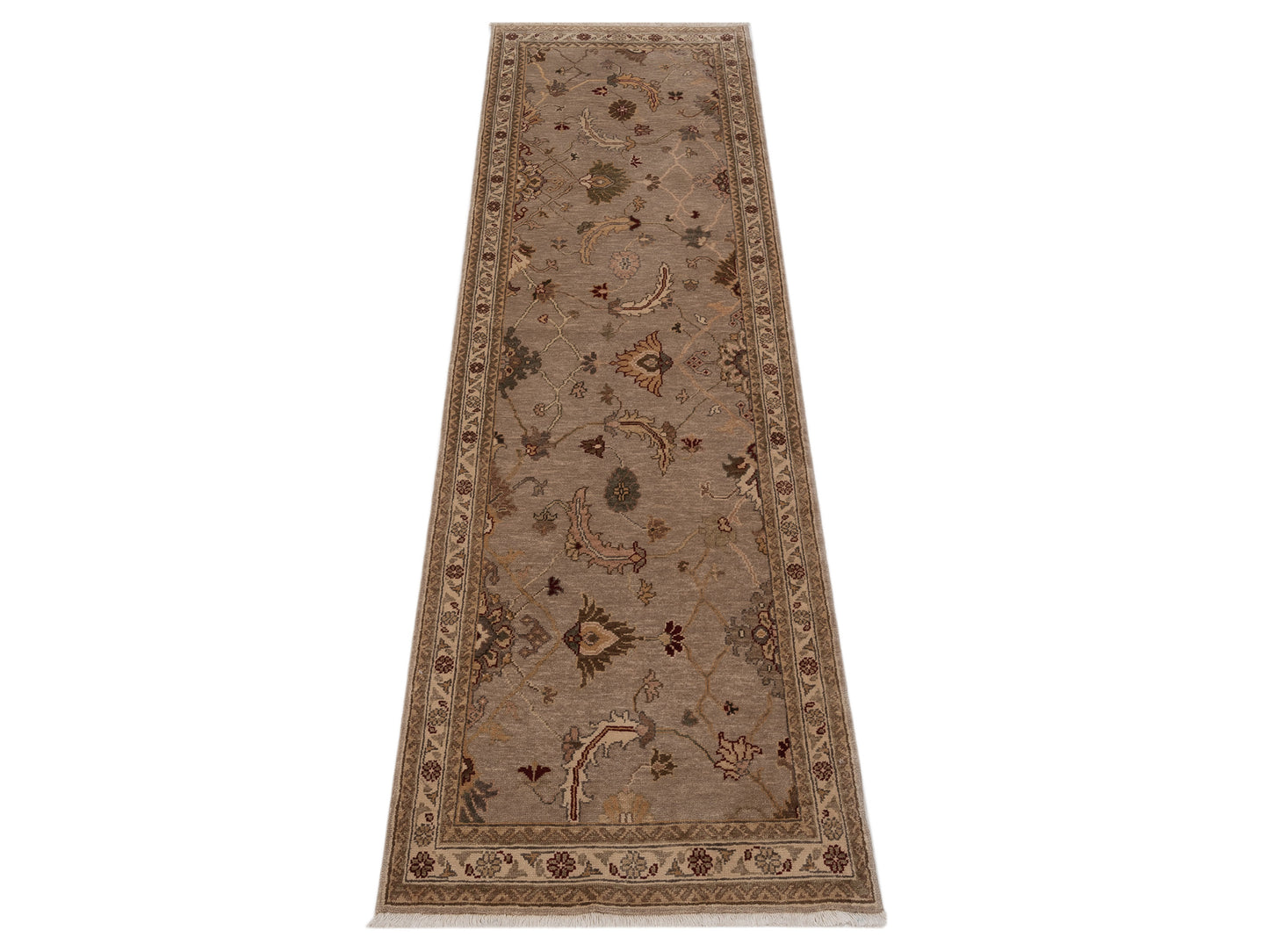 Turkish Elvan 82202 Gray Ivory 2.10x9.6 Hand Knotted Rug