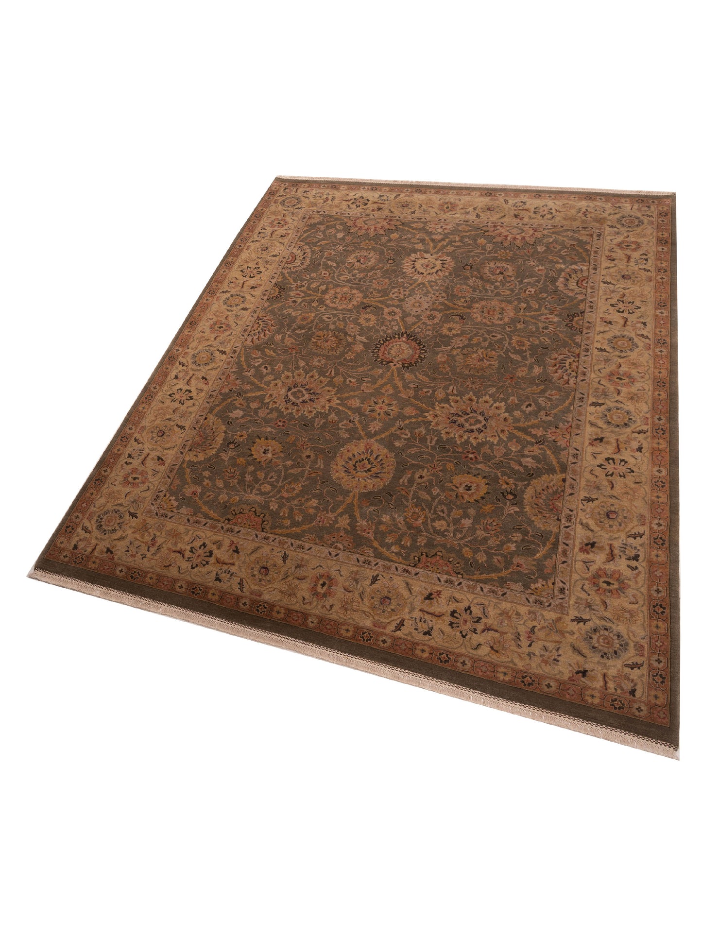 Crown 82697 Teal Blue Gold 9.3x12 Hand Knotted Rug