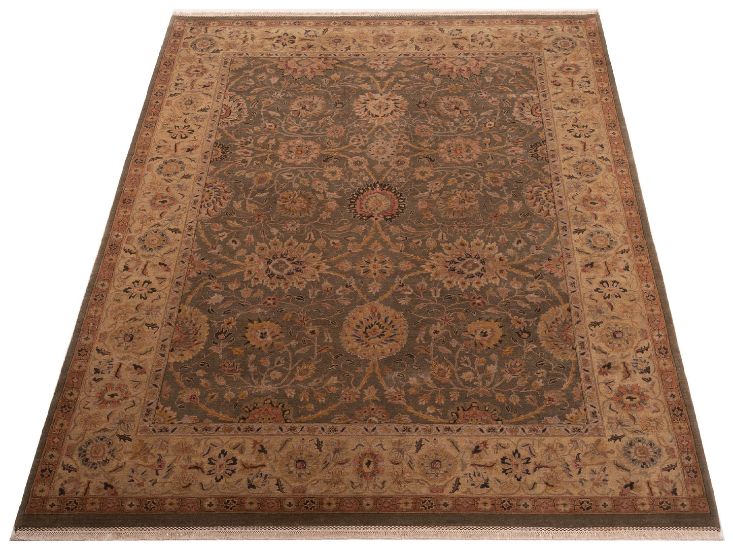 Crown 82697 Teal Blue Gold 9.3x12 Hand Knotted Rug