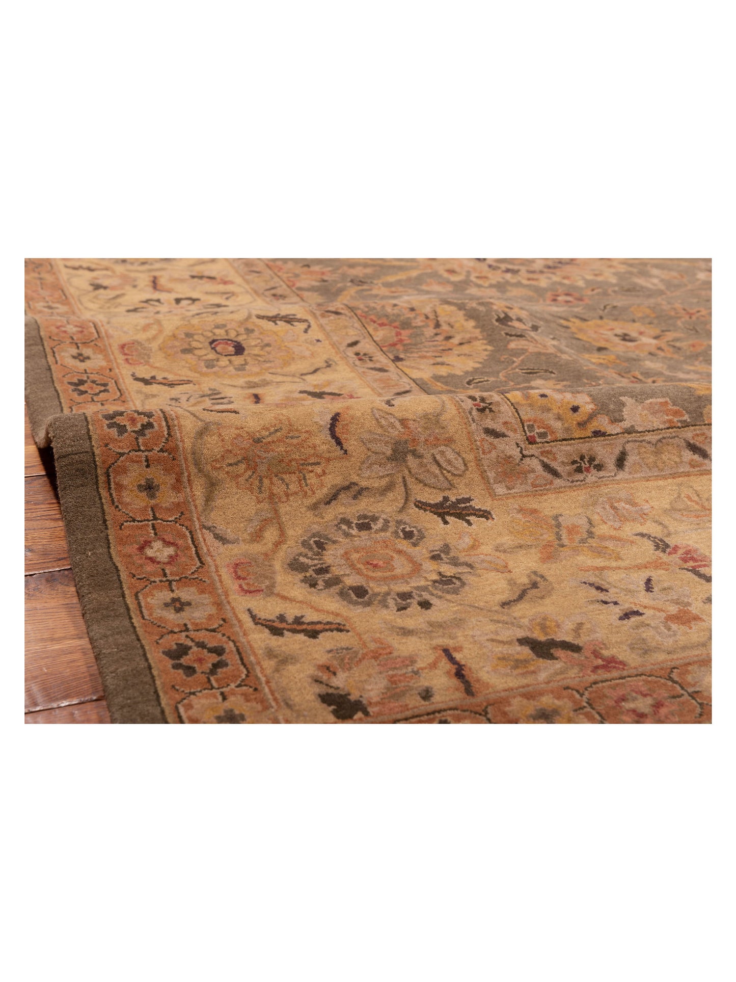 Crown 82697 Teal Blue Gold 9.3x12 Hand Knotted Rug