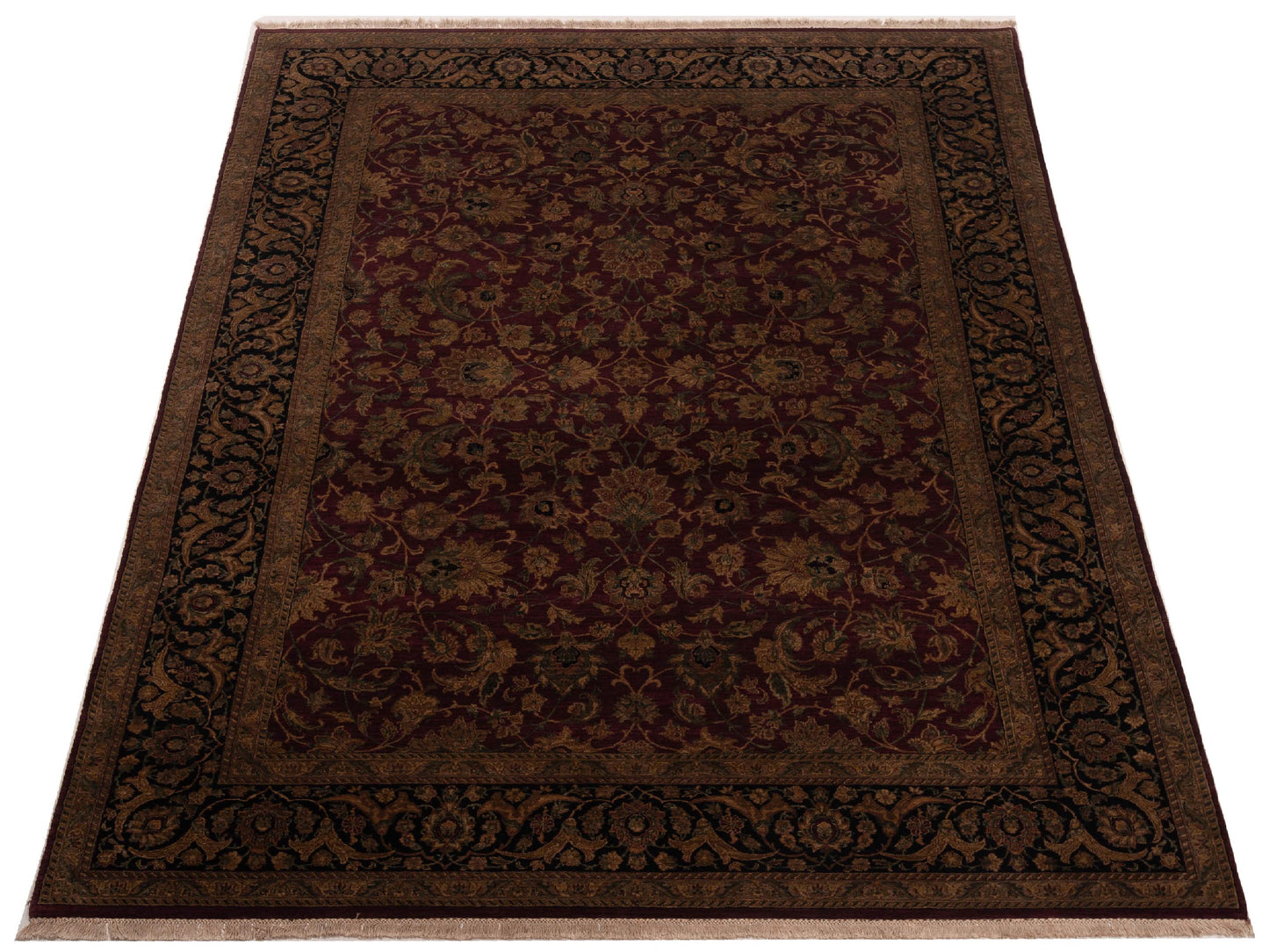 Crown 83896 Burgundy Black 9.1x12.7 Hand Knotted Rug