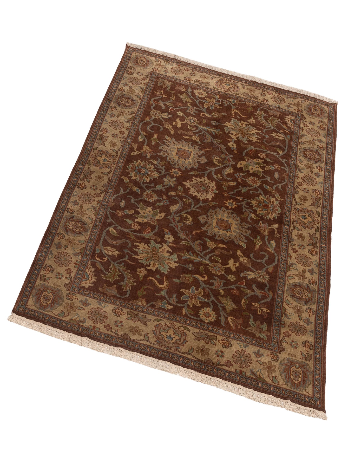 Lilac 83934 Brown Ivory 5.6x8.5 Hand Knotted Rug