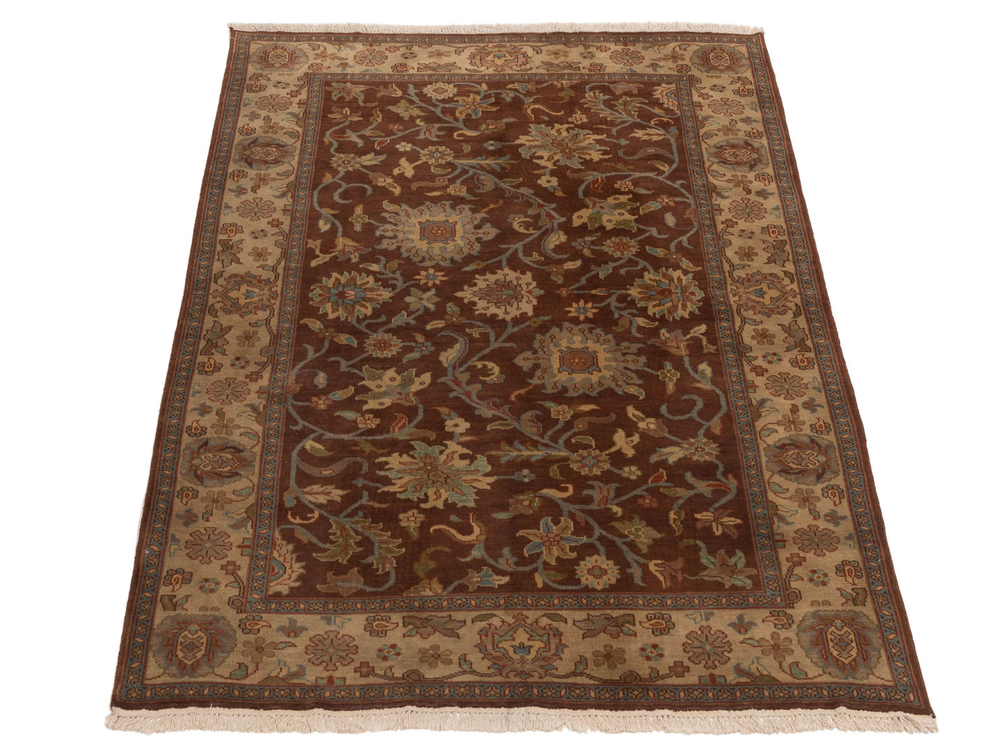 Lilac 83934 Brown Ivory 5.6x8.5 Hand Knotted Rug