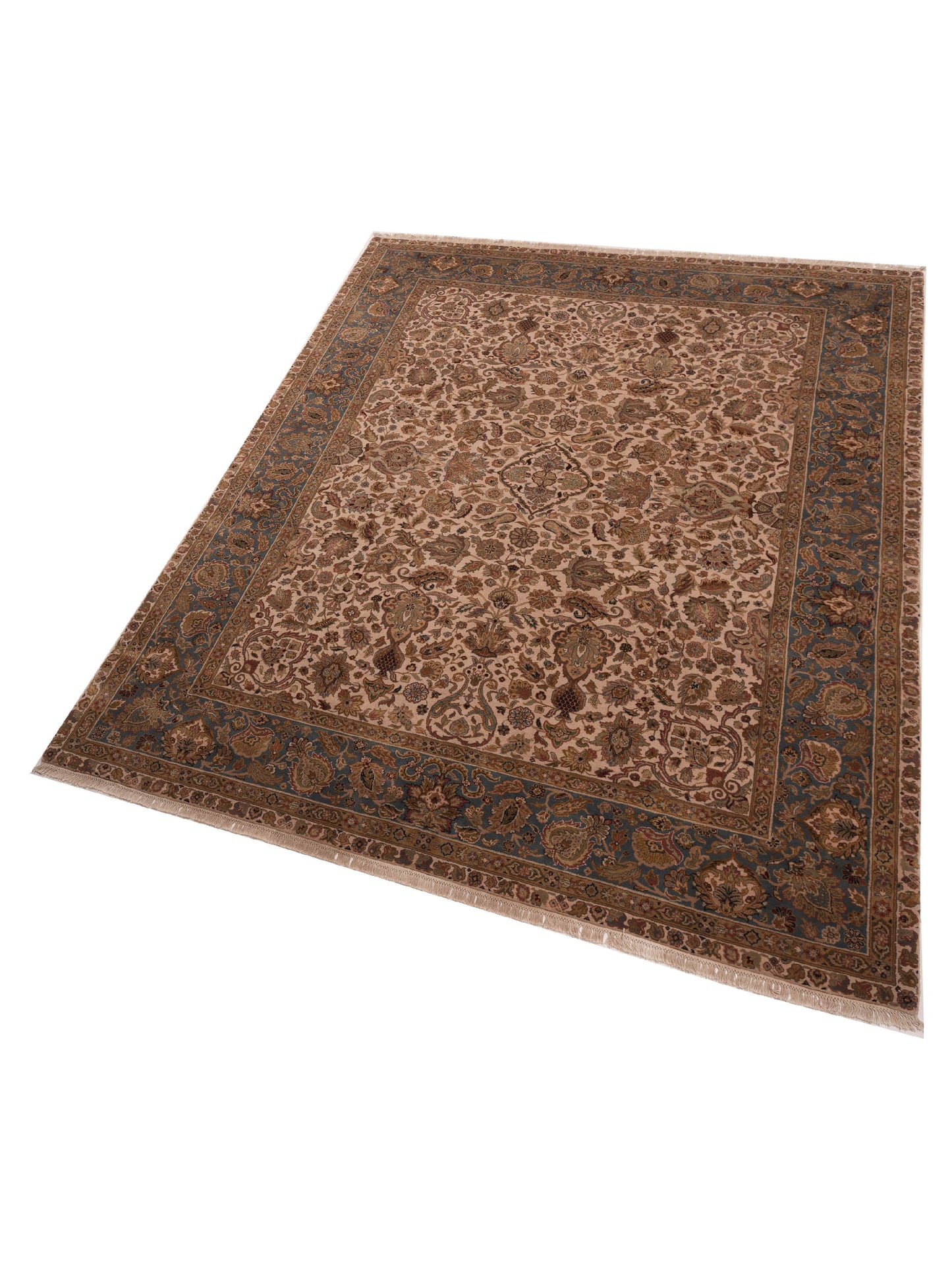 Crown 84571 Ivory Teal Blue 9.1x11.10 Hand Knotted Rug