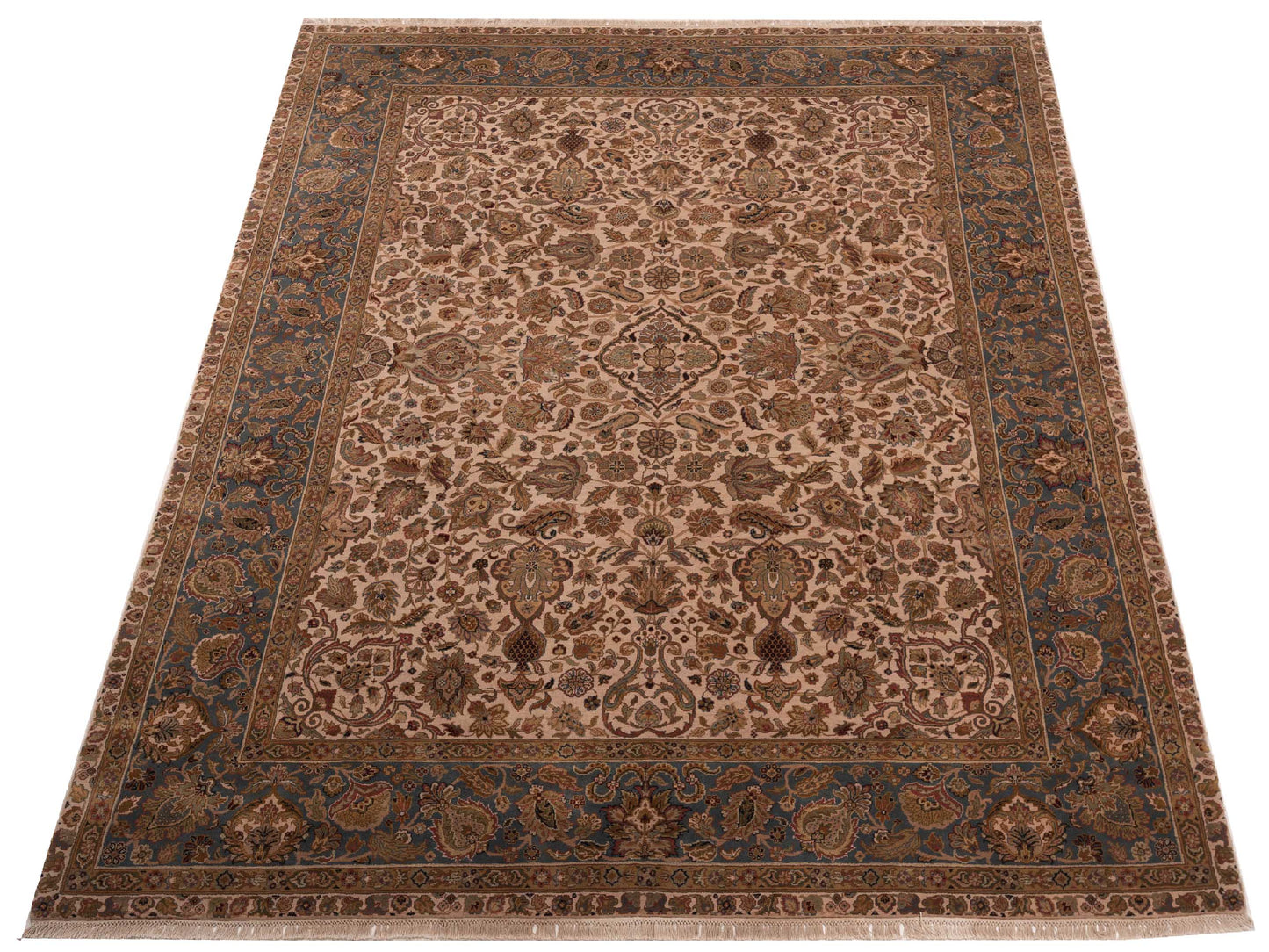 Crown 84571 Ivory Teal Blue 9.1x11.10 Hand Knotted Rug