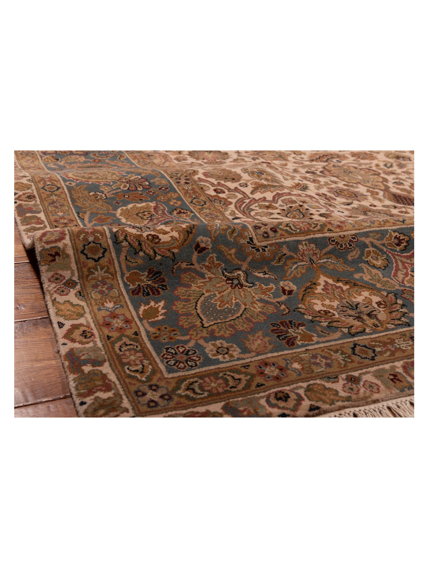 Crown 84571 Ivory Teal Blue 9.1x11.10 Hand Knotted Rug